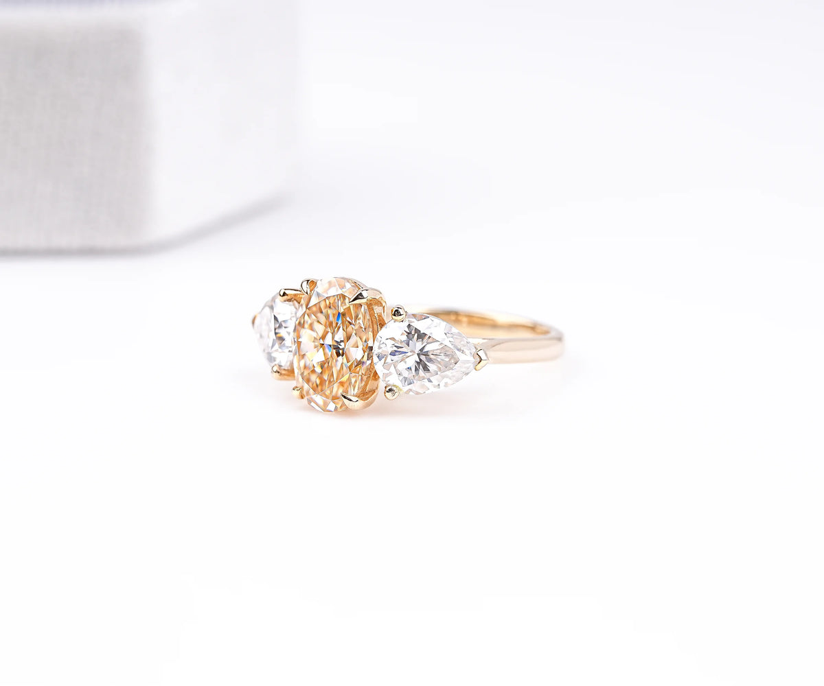 Three Stone Fancy Yellow Oval Lab Grown Diamond Engagement Ring