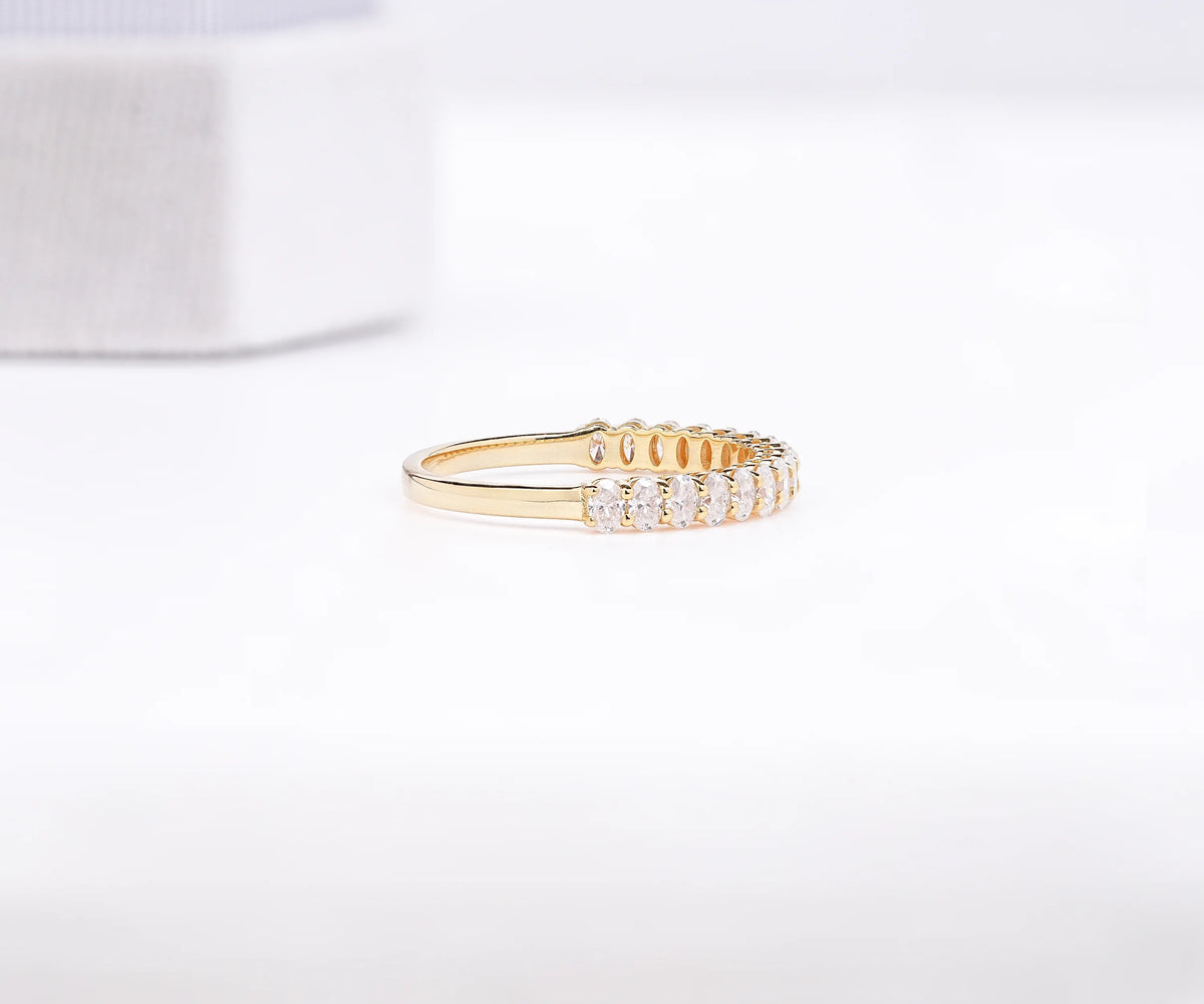 Half Eternity Oval Shape Gemstone Wedding Band
