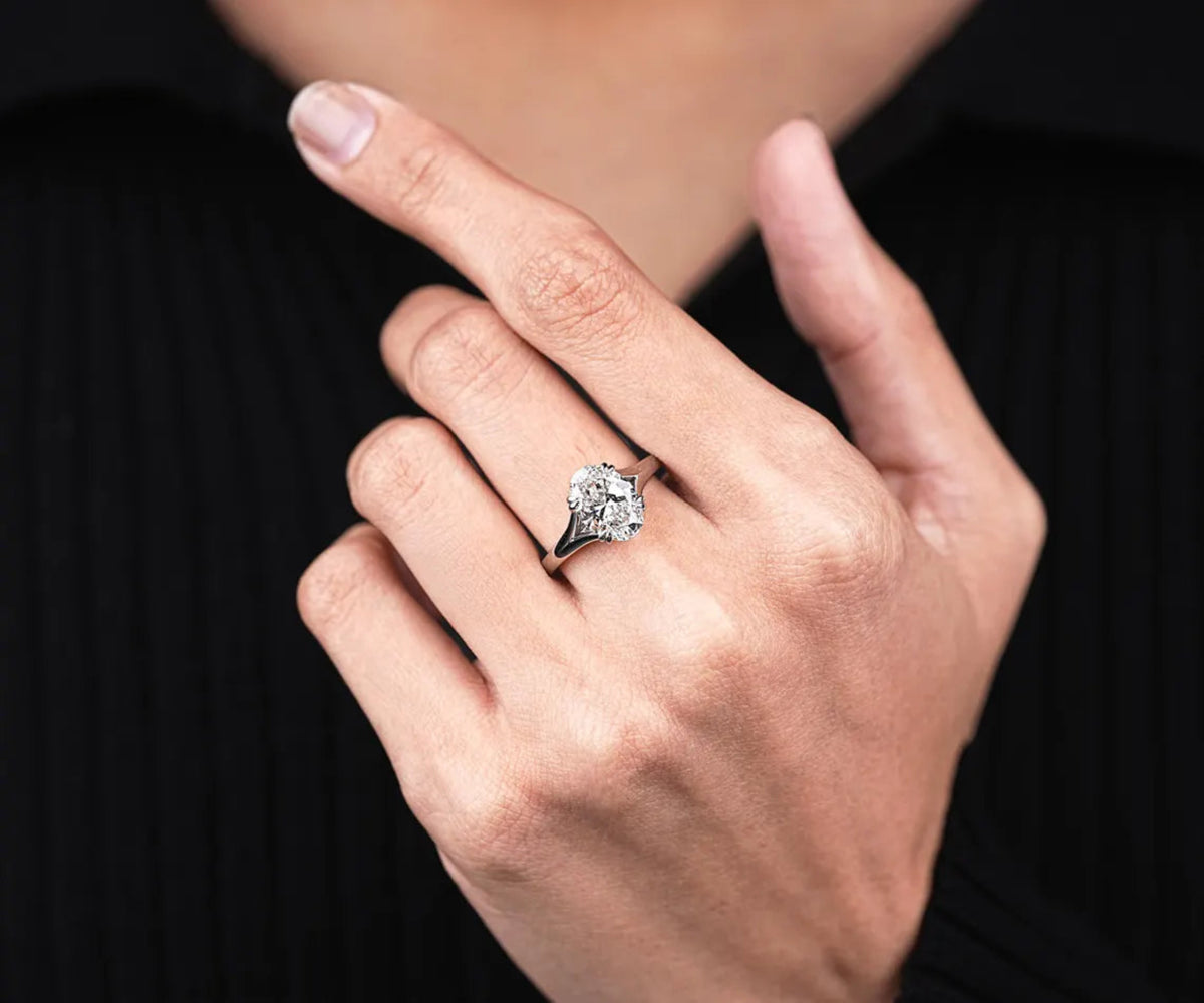 Solitaire Split Shank Oval Shape Lab Grown Diamond Engagement Ring