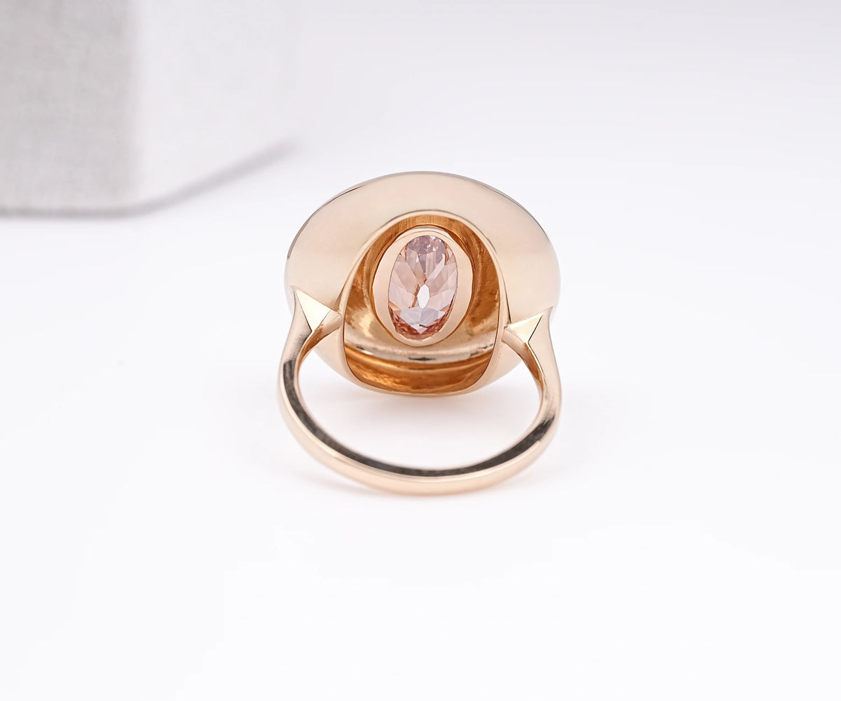 Bezel Dome Fancy Brown Oval Shape Lab Diamond Anniversary Ring