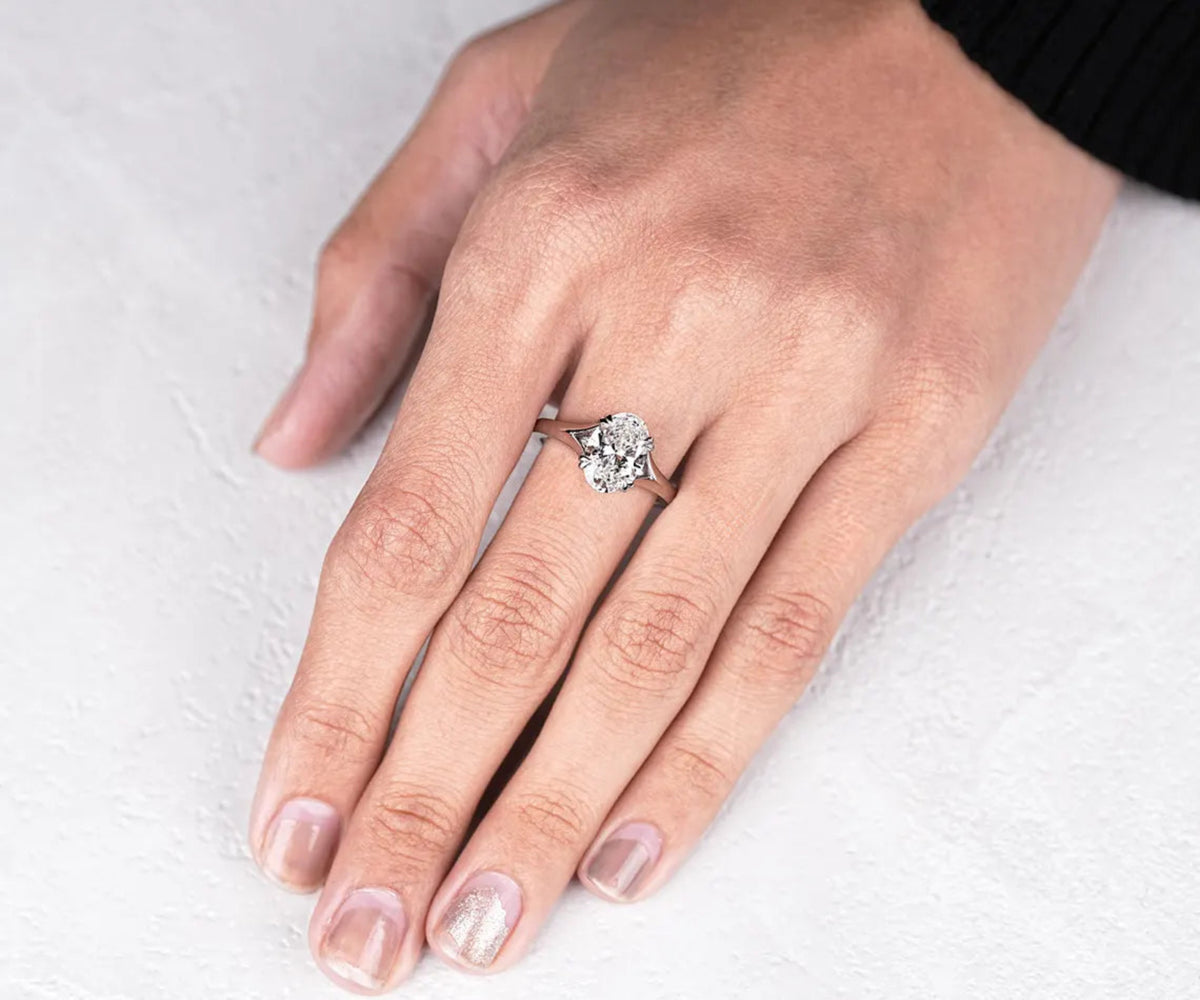 Solitaire Split Shank Oval Shape Lab Grown Diamond Engagement Ring