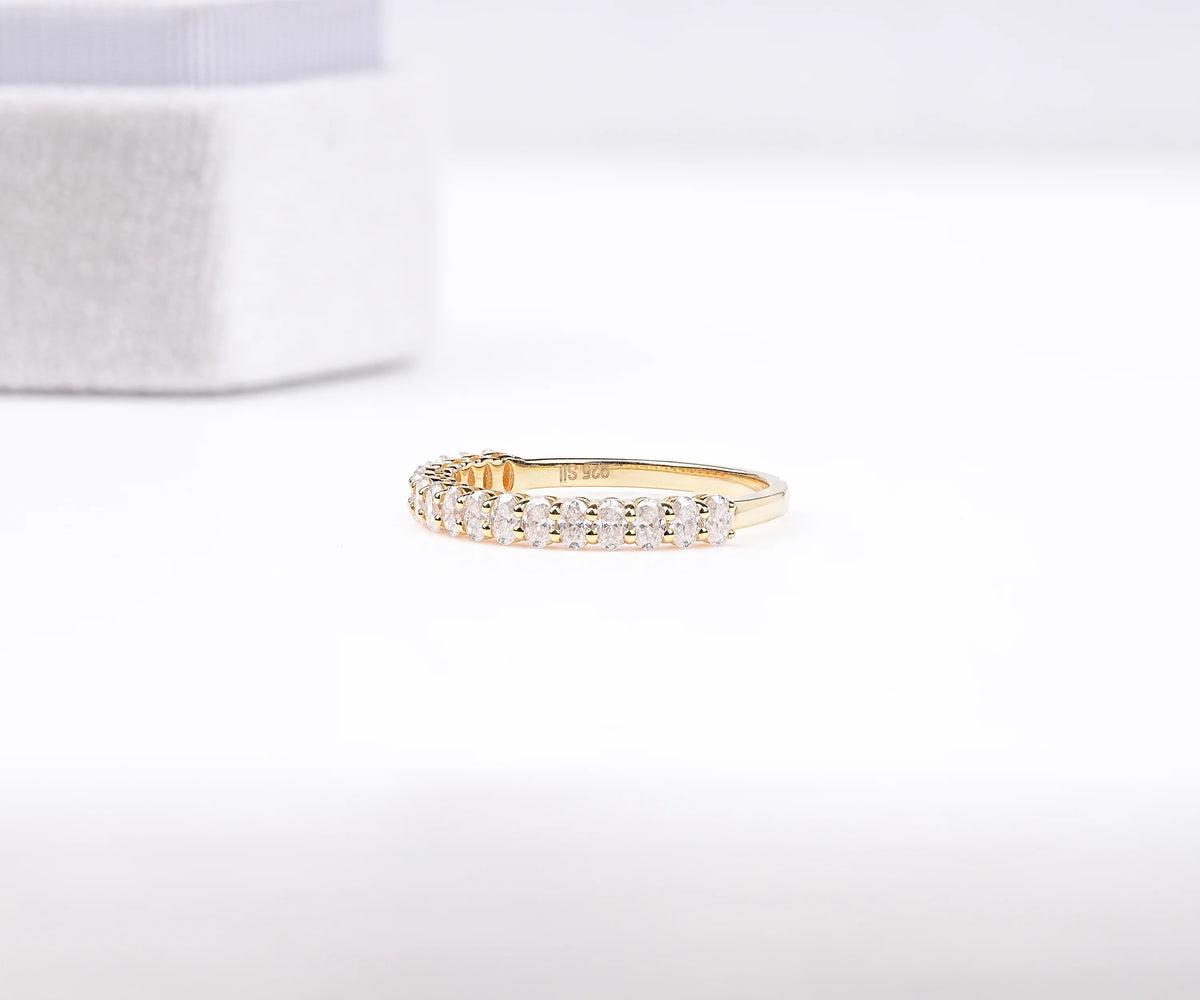 Half Eternity Oval Shape Gemstone Wedding Band