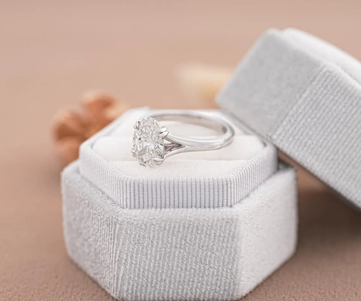 Solitaire Split Shank Oval Shape Lab Grown Diamond Engagement Ring