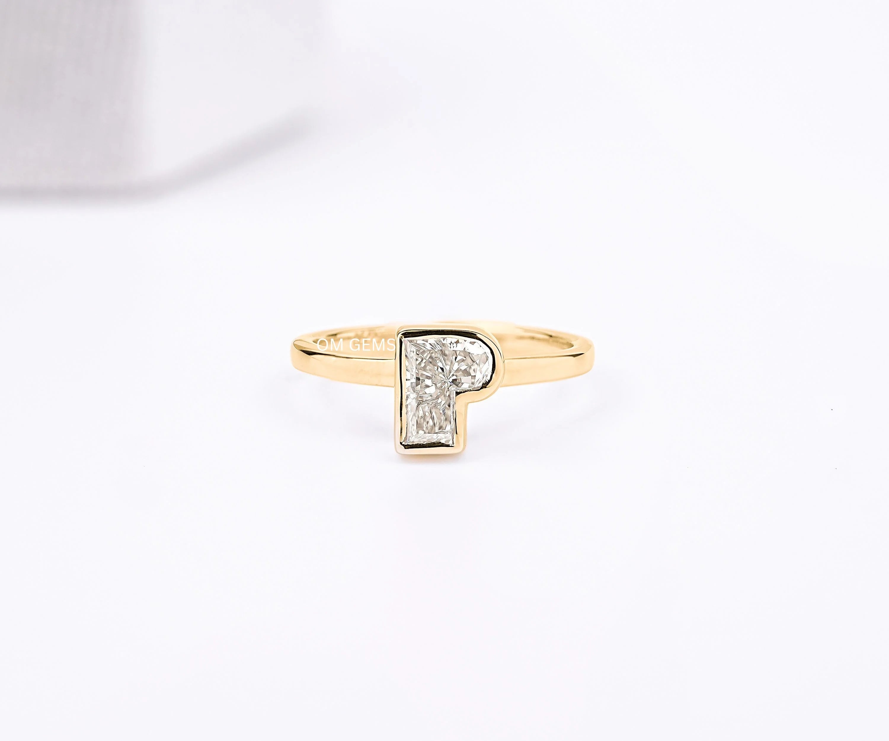 P Shaped Initial Letter Bezel Set Ring