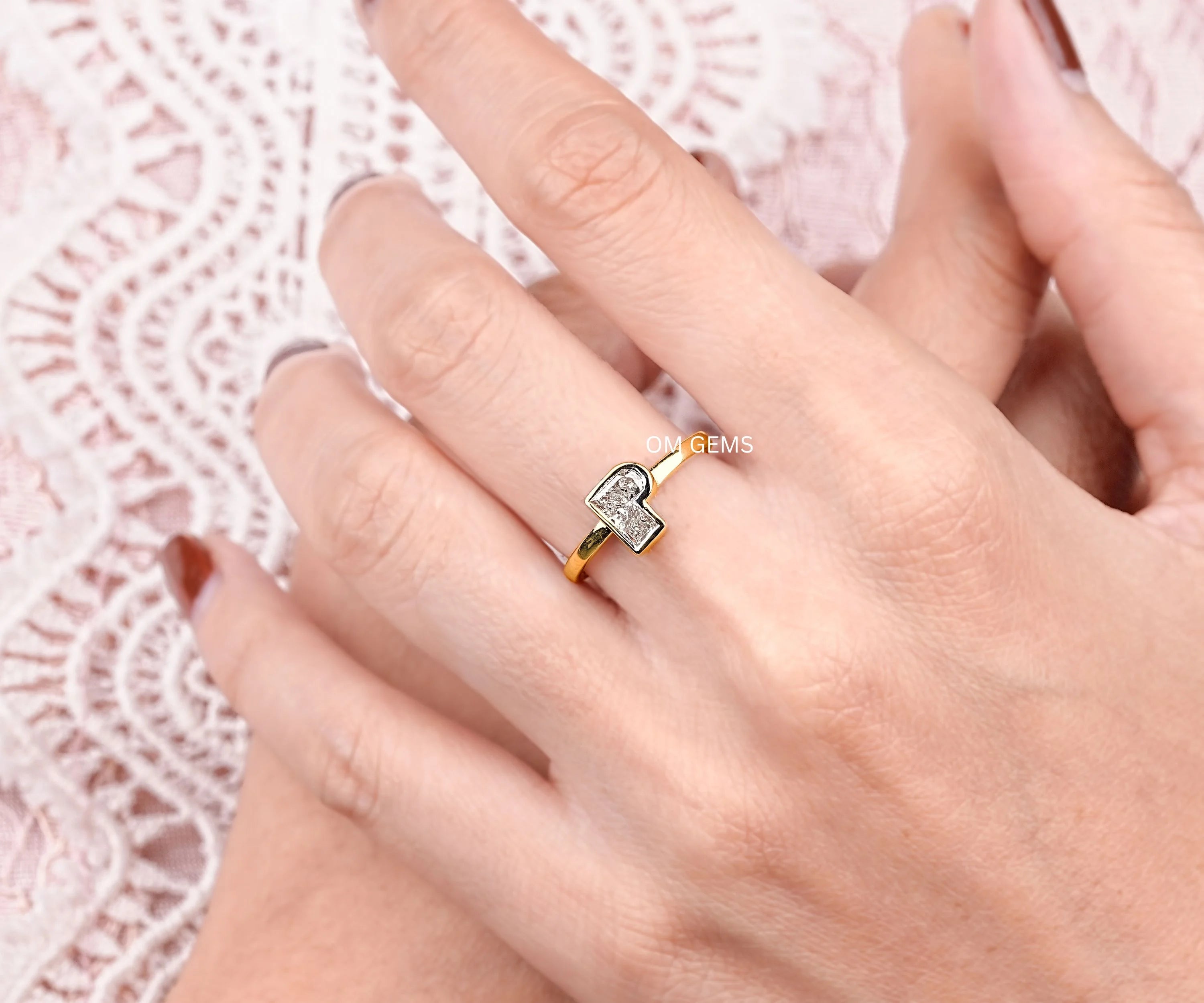 P Shaped Initial Letter Bezel Set Ring