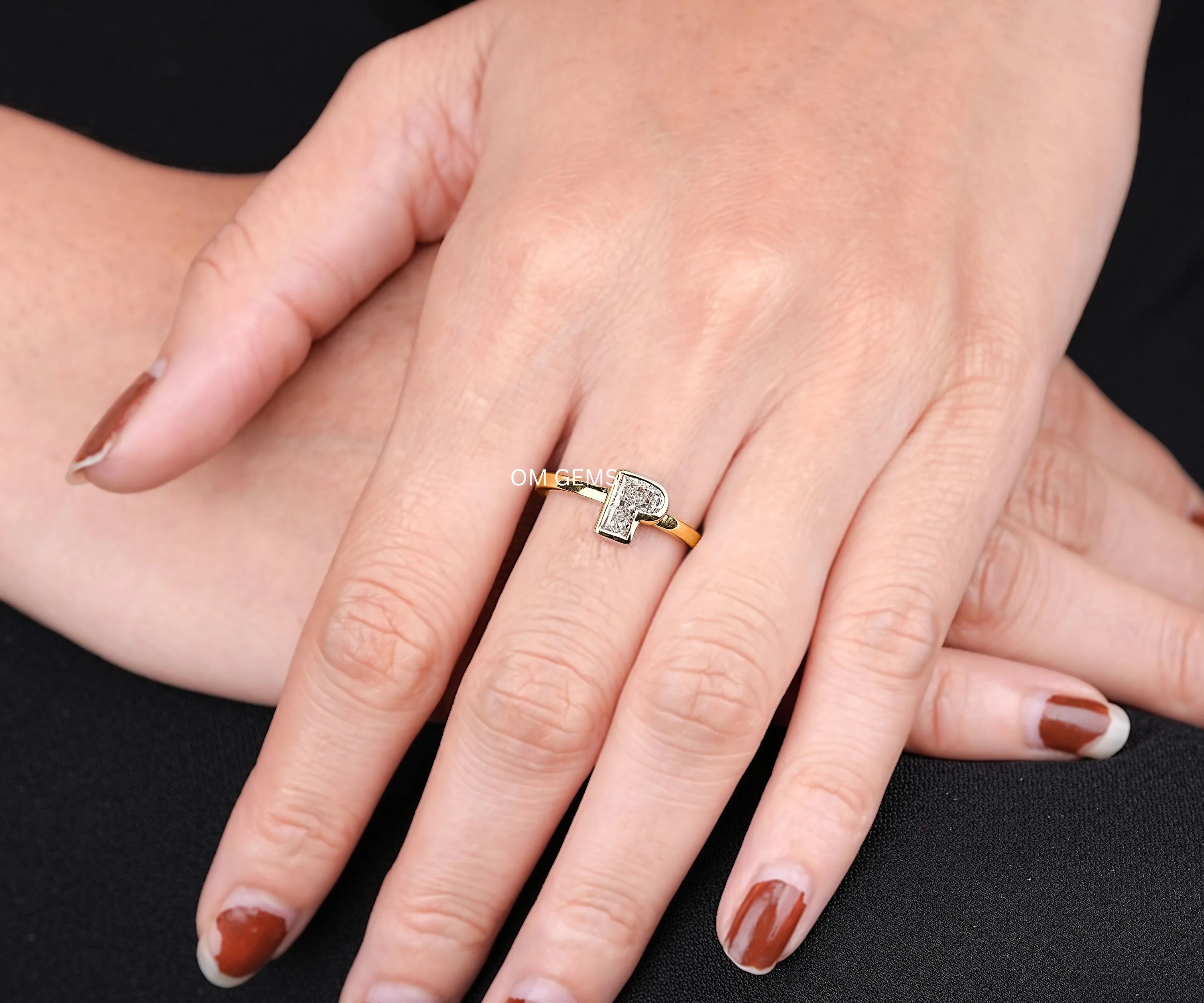 P Shaped Initial Letter Bezel Set Ring