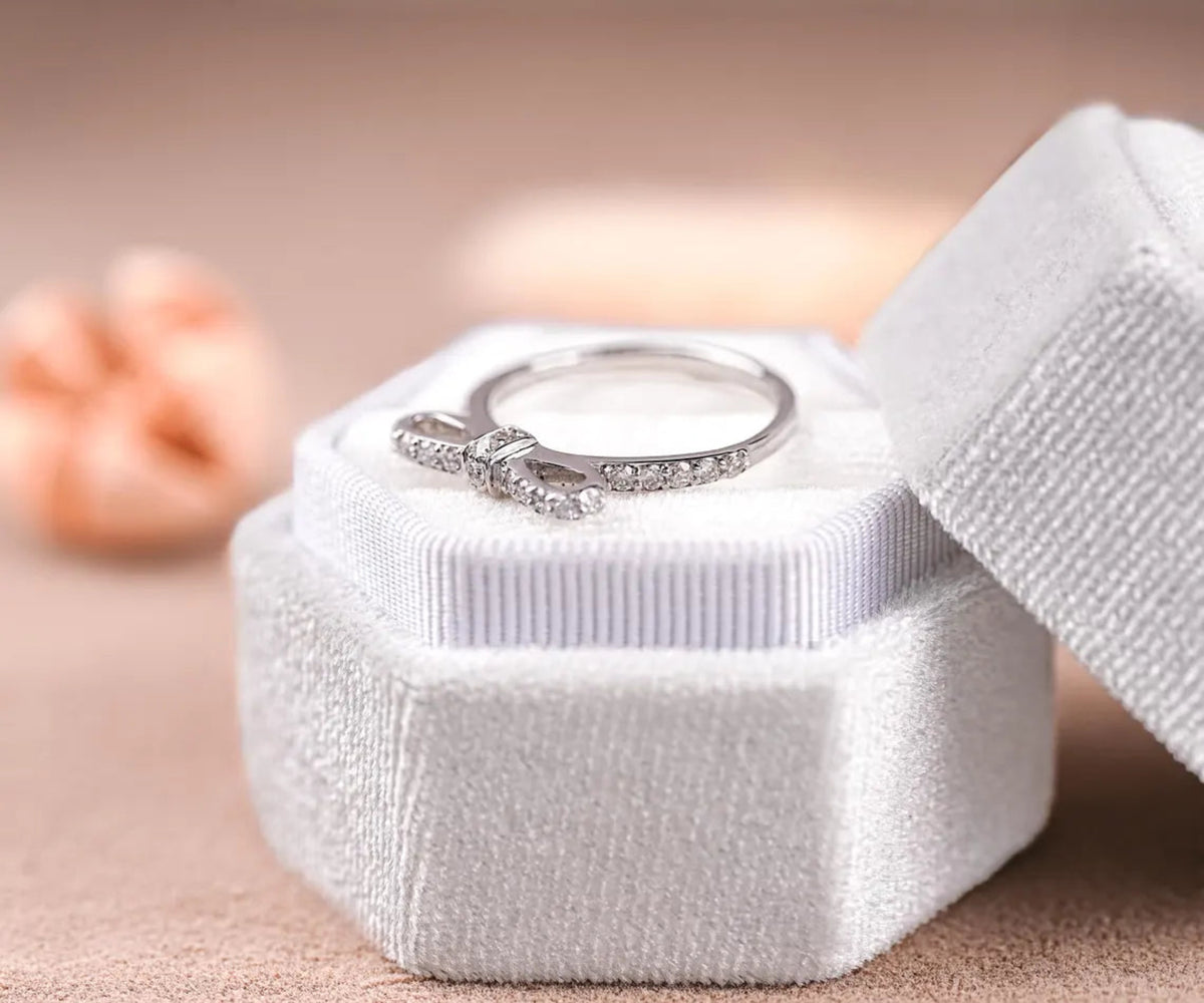 Bow Knot Pavé Round Shape Lab Grown Diamond Anniversary Ring