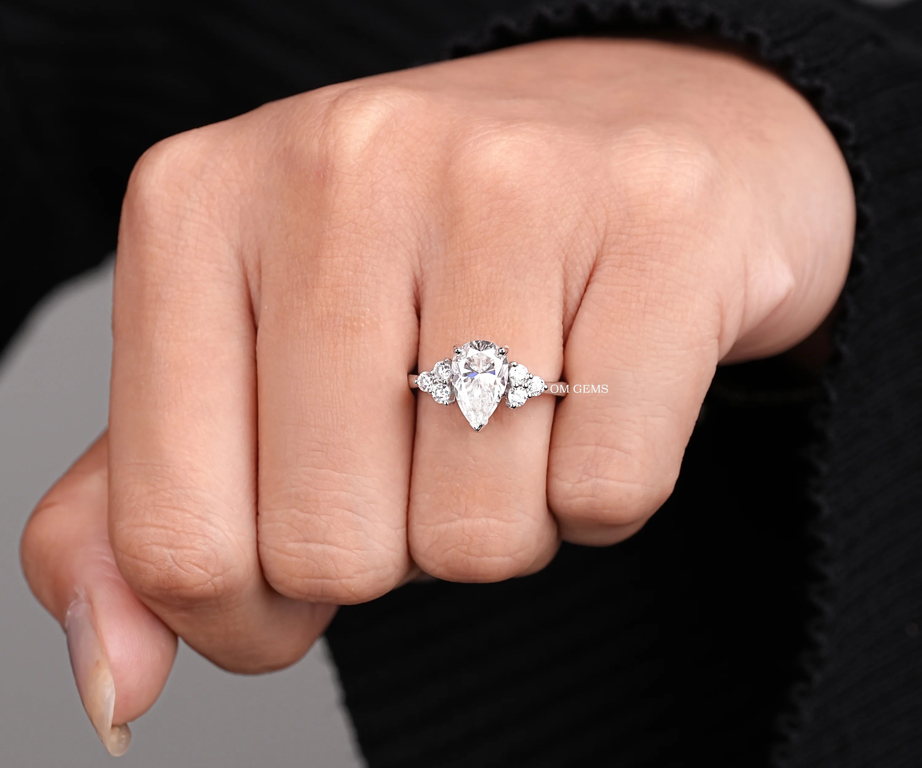 Pear Cut Lab Grown Diamond Cluster Engagement Ring
