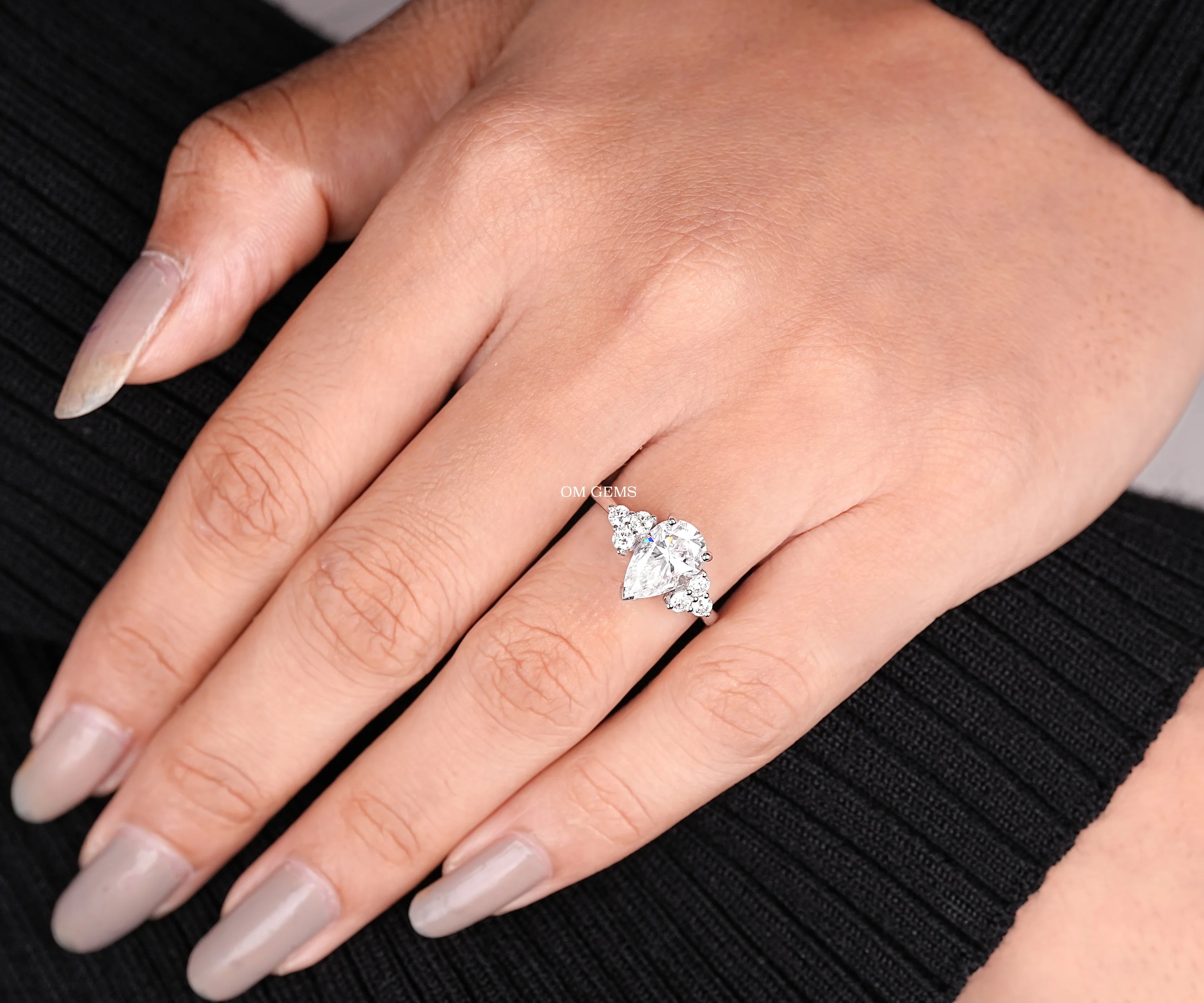 Pear Cut Lab Grown Diamond Cluster Engagement Ring