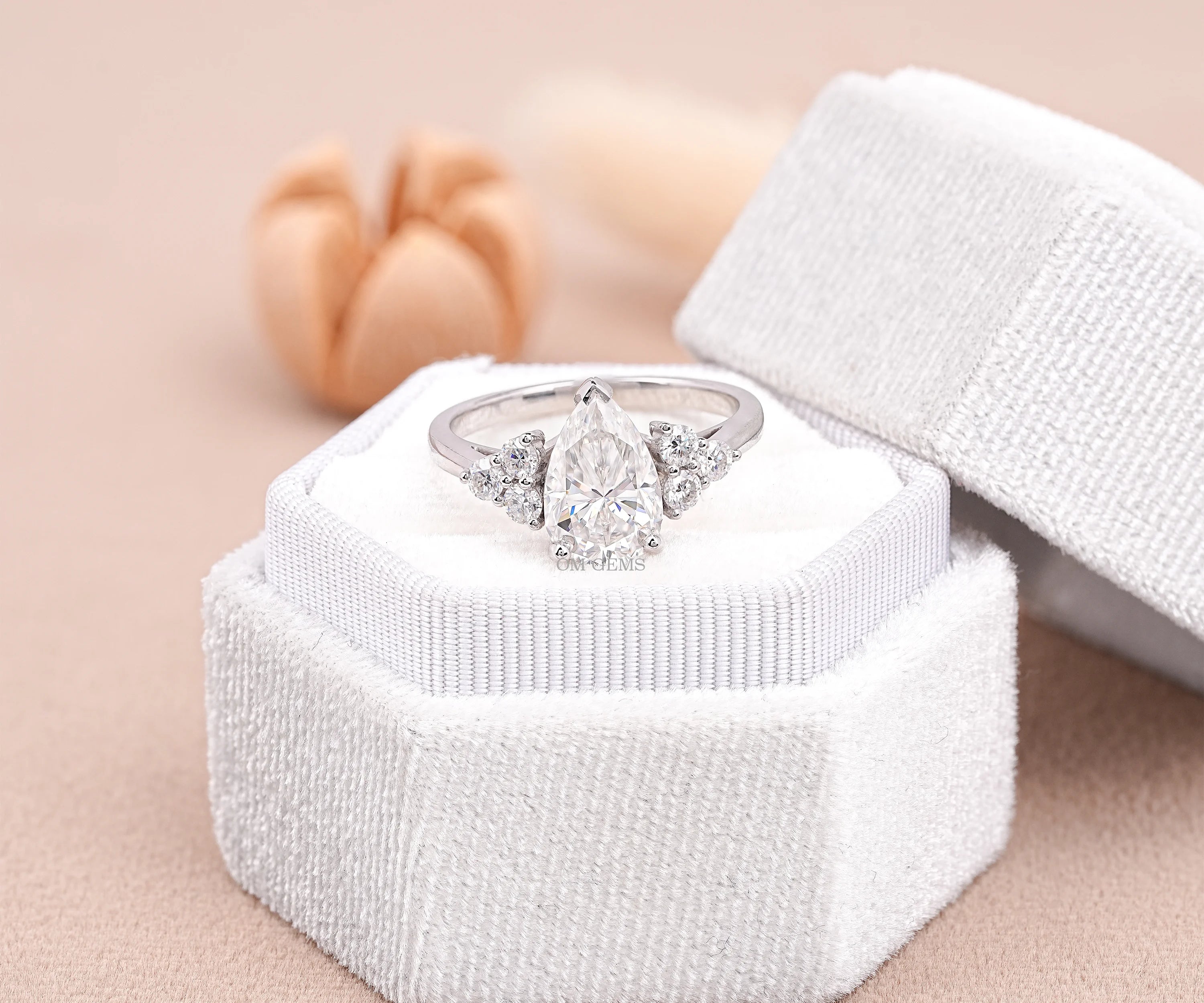 Pear Cut Lab Grown Diamond Cluster Engagement Ring