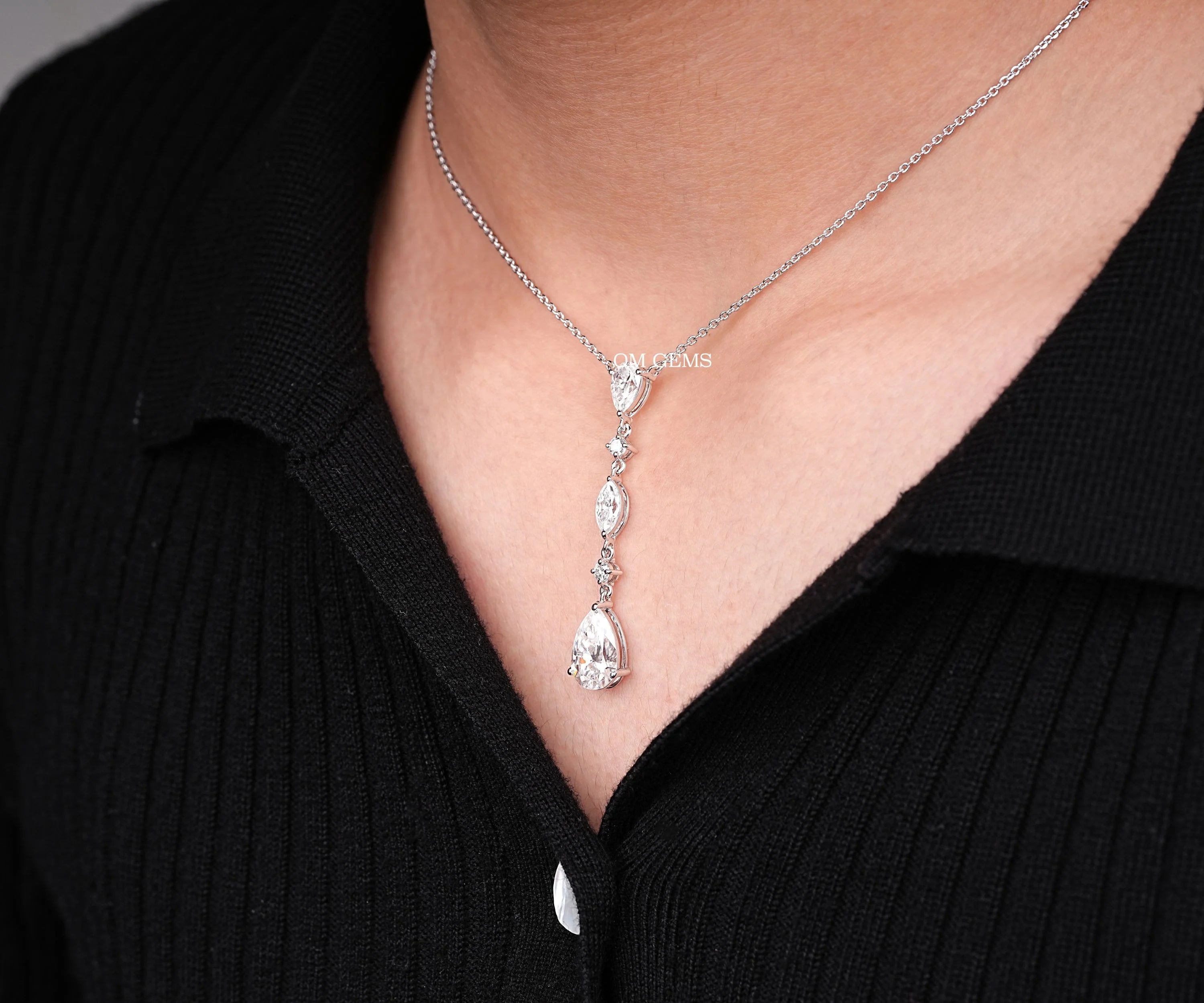 Pear Cut Lab Diamond Teardrop Multistone Necklace