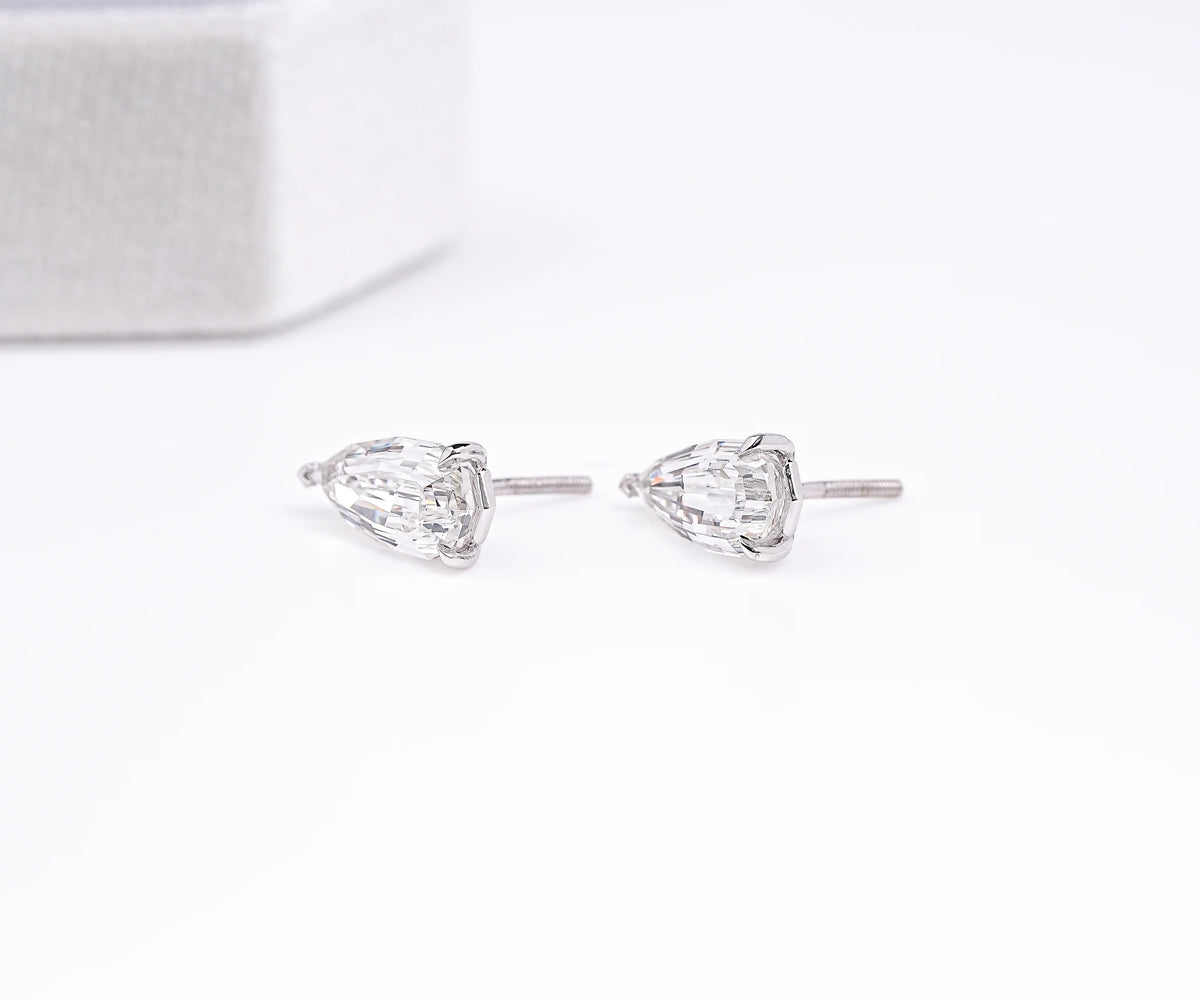 Step Cut Pear Lab Grown Diamond Solitaire Stud Earrings