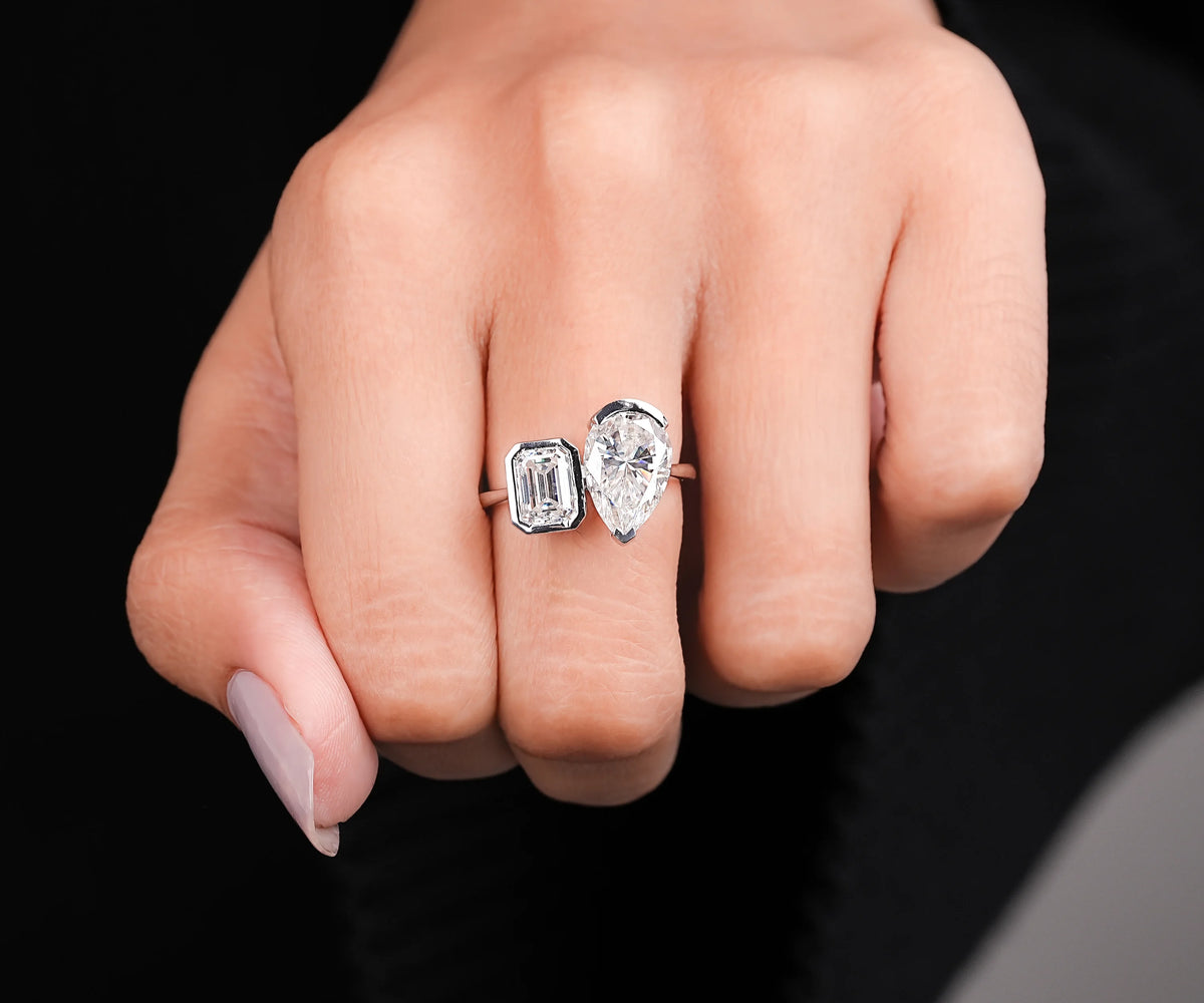 Toi Et Moi Bezel Pear and Emerald Shape Lab Diamond Engagement Ring