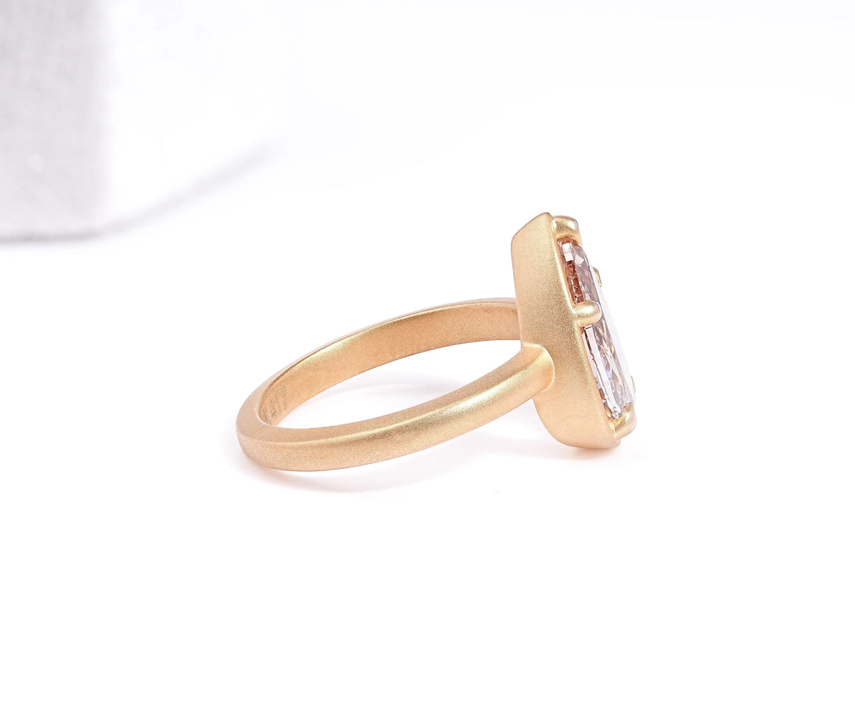 Solitaire Bezel Fancy Champagne Pear Rose Cut Lab Diamond Engagement Ring
