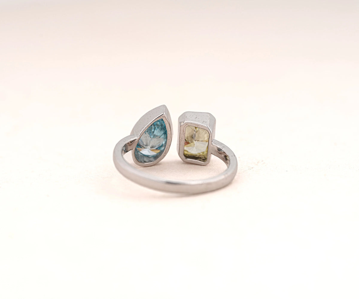 Toi Et Moi Fancy Blue Pear and Yellow Radiant Shape Lab Diamond Engagement Ring