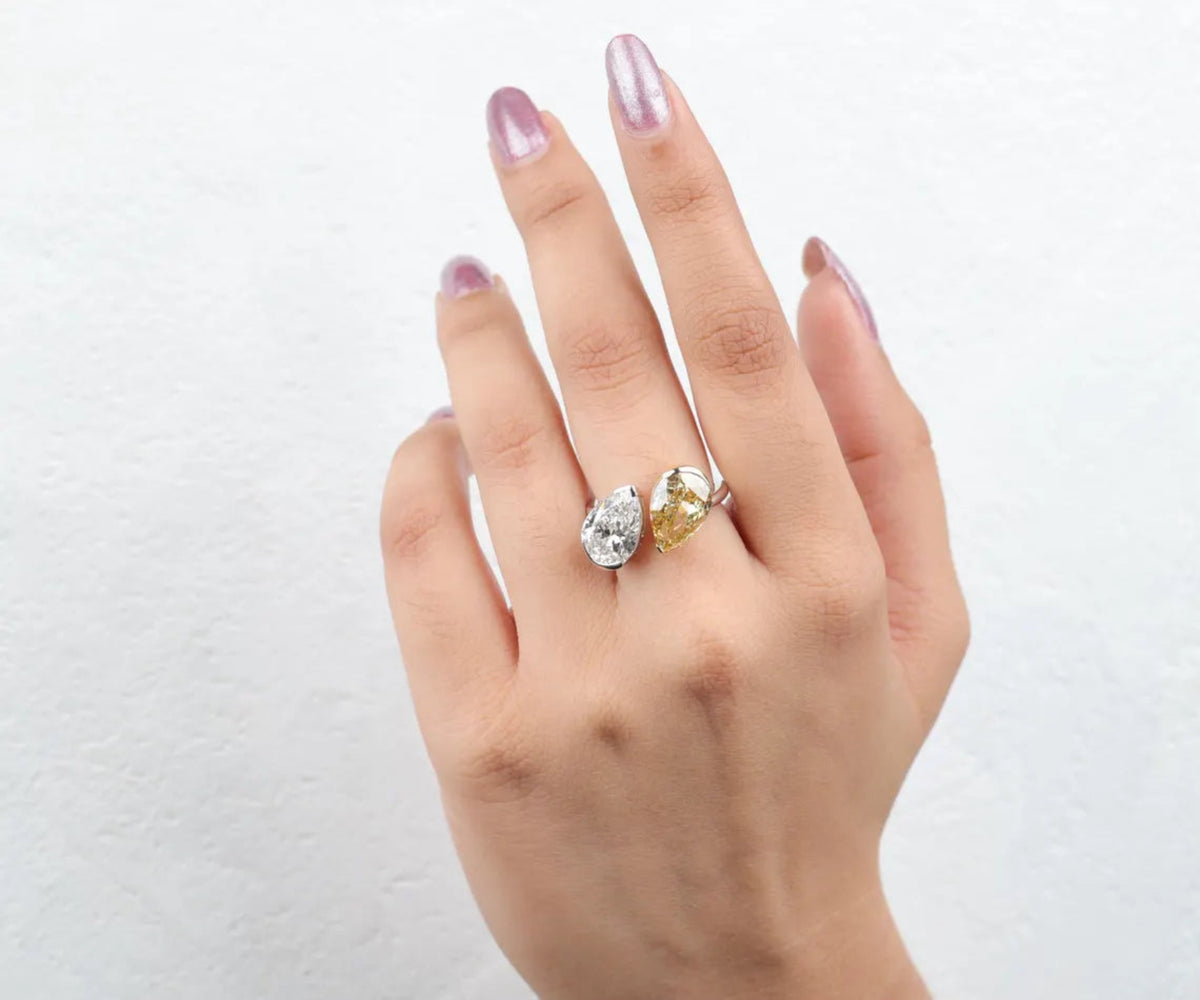 Toi Et Moi Fancy Yellow and White Pear Shape Lab Diamond Engagement Ring