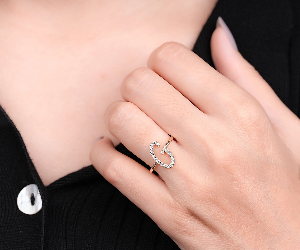 Custom Pavé G-Shaped Lab Grown Diamond Anniversary Ring