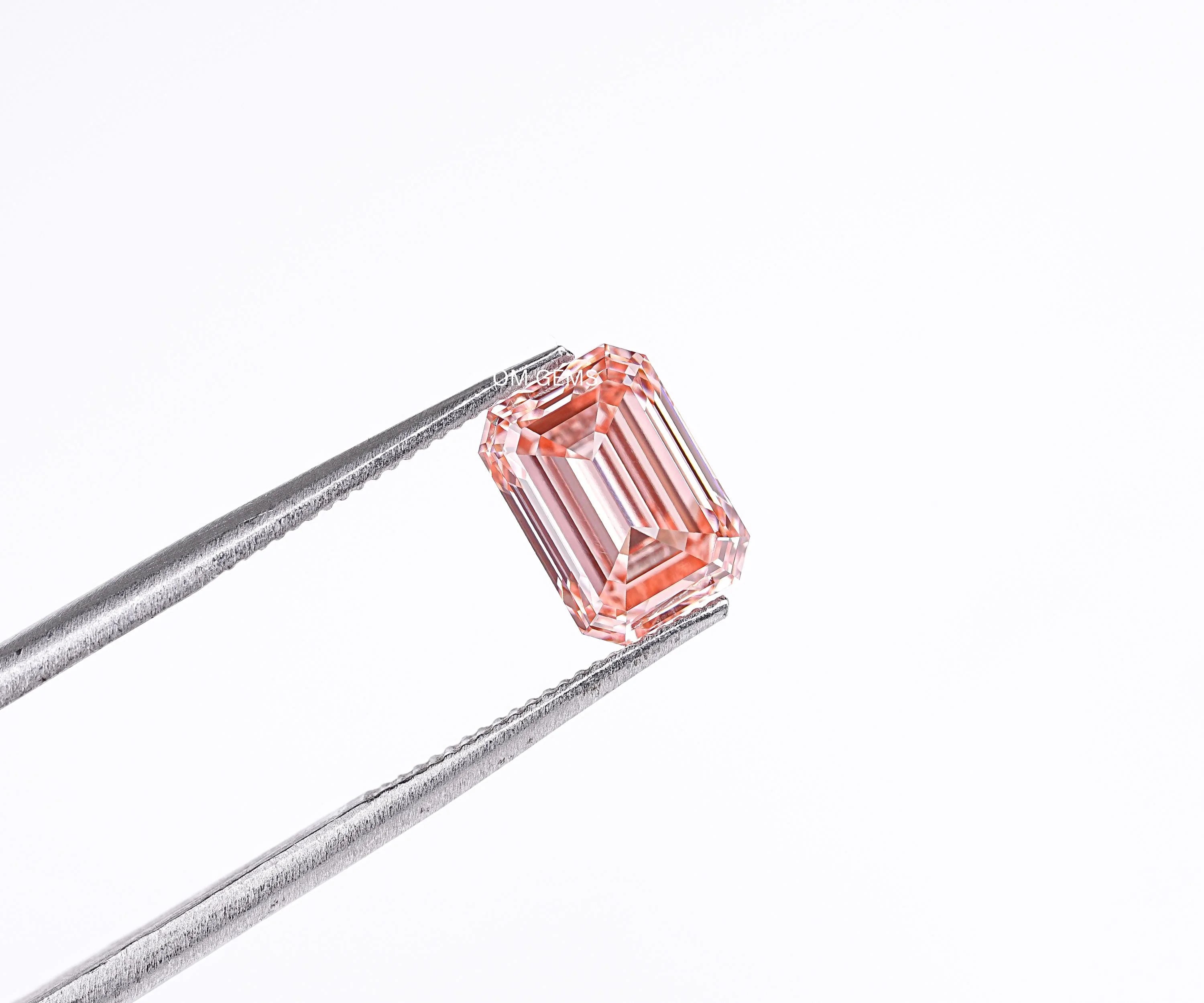 Pink Emerald Cut Lab Loose Diamond