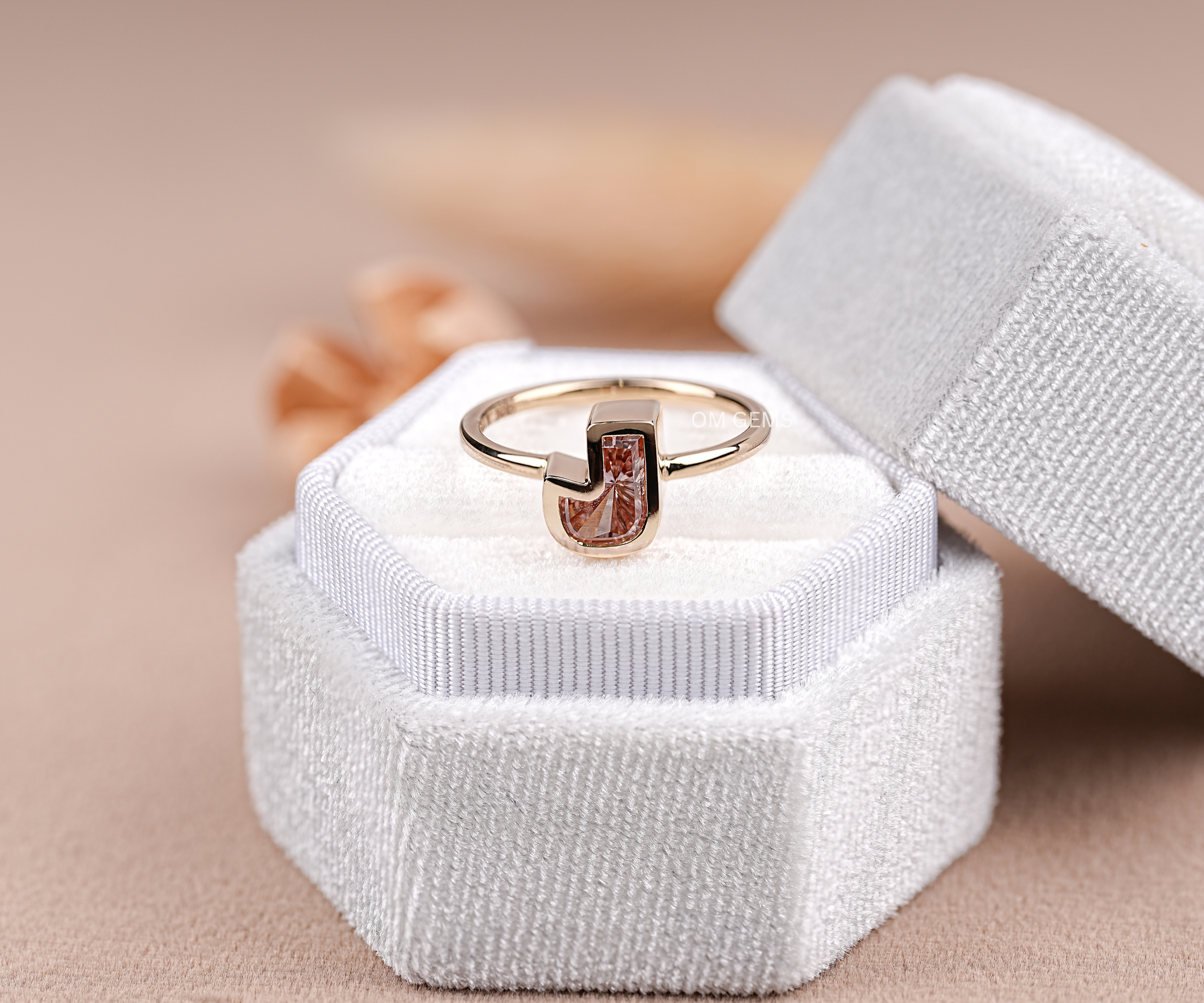 Pink J Alphabet Lab Grown Diamond Initial Ring
