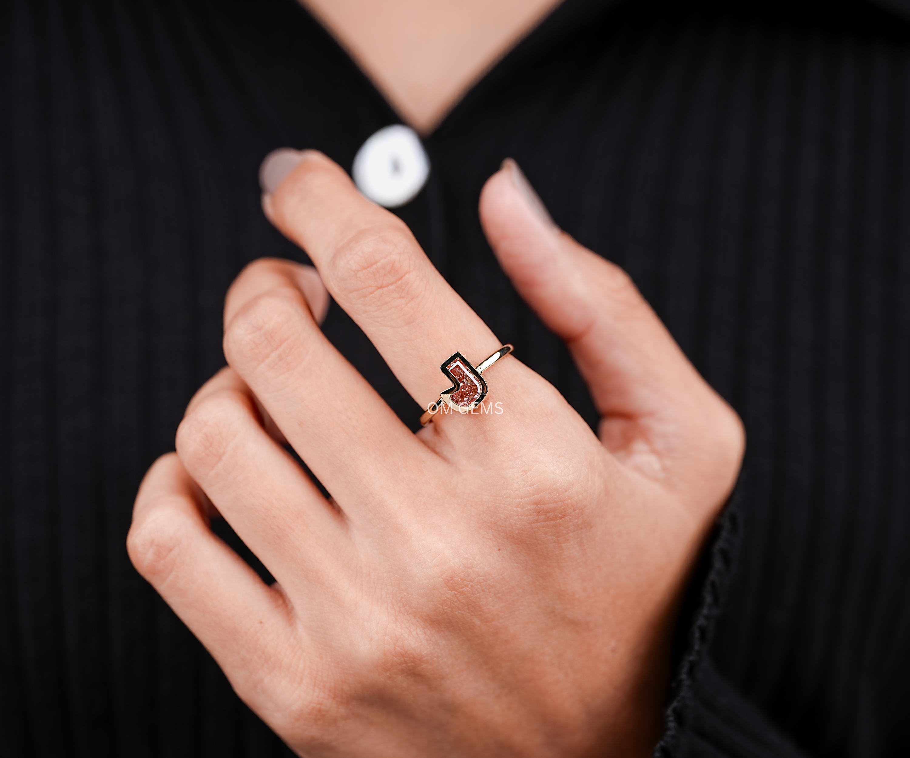 Pink J Alphabet Diamond Initial Ring