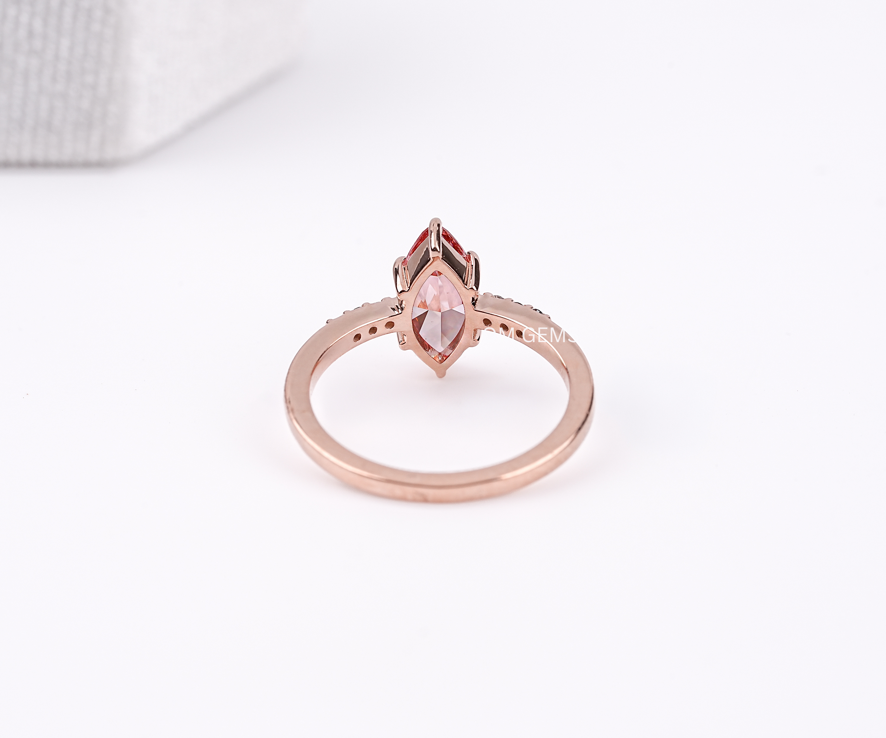 Pink Marquise Cut Lab Diamond Ring With  round salt and Pepper Accent