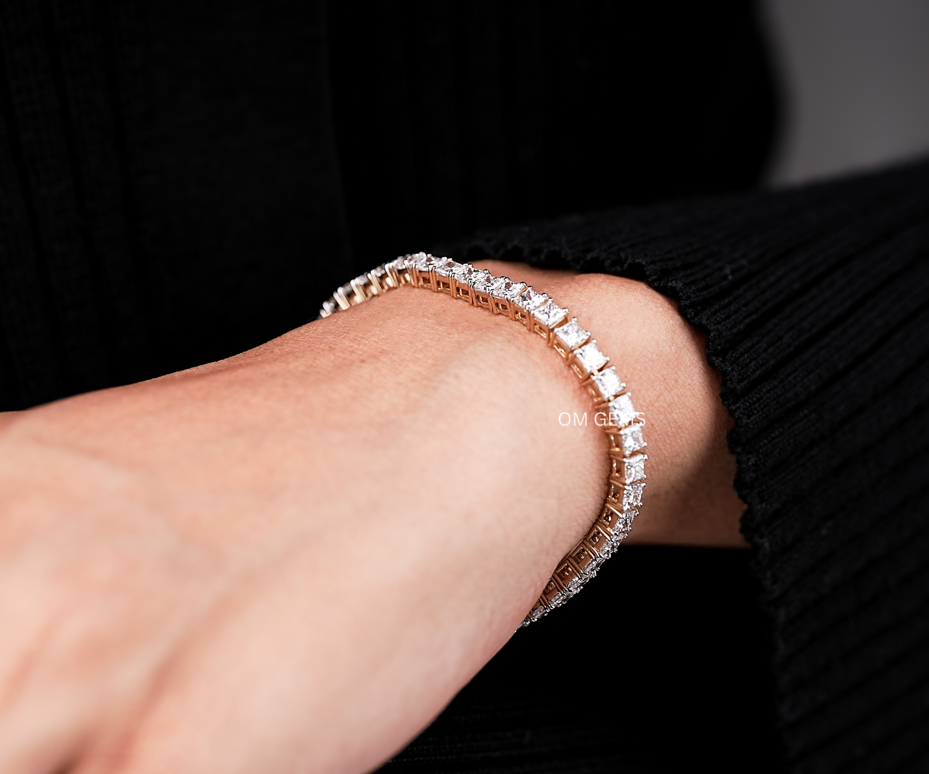 Stunning Princess Cut Lab Grown Diamond Tennis Bracelet For Women 