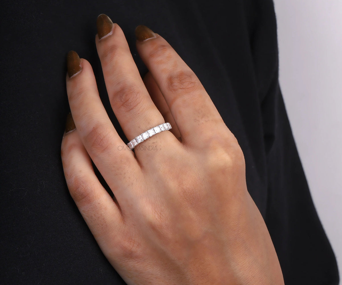 Half Eternity Princess Shape Gemstone Wedding Band
