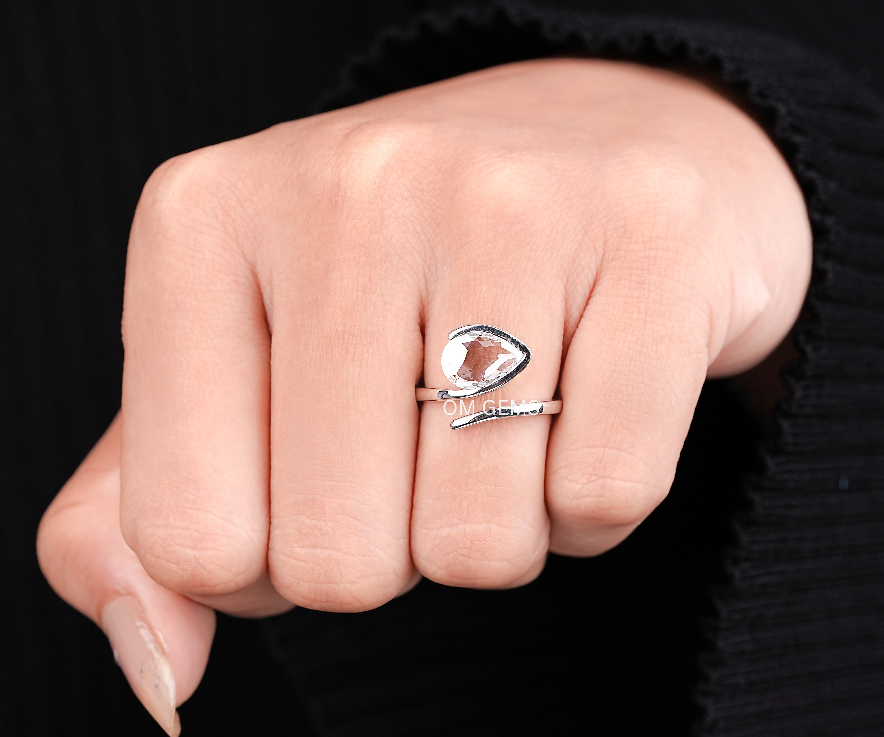 Rose Cut Pear Shaped Lab Grown Diamond Ring
