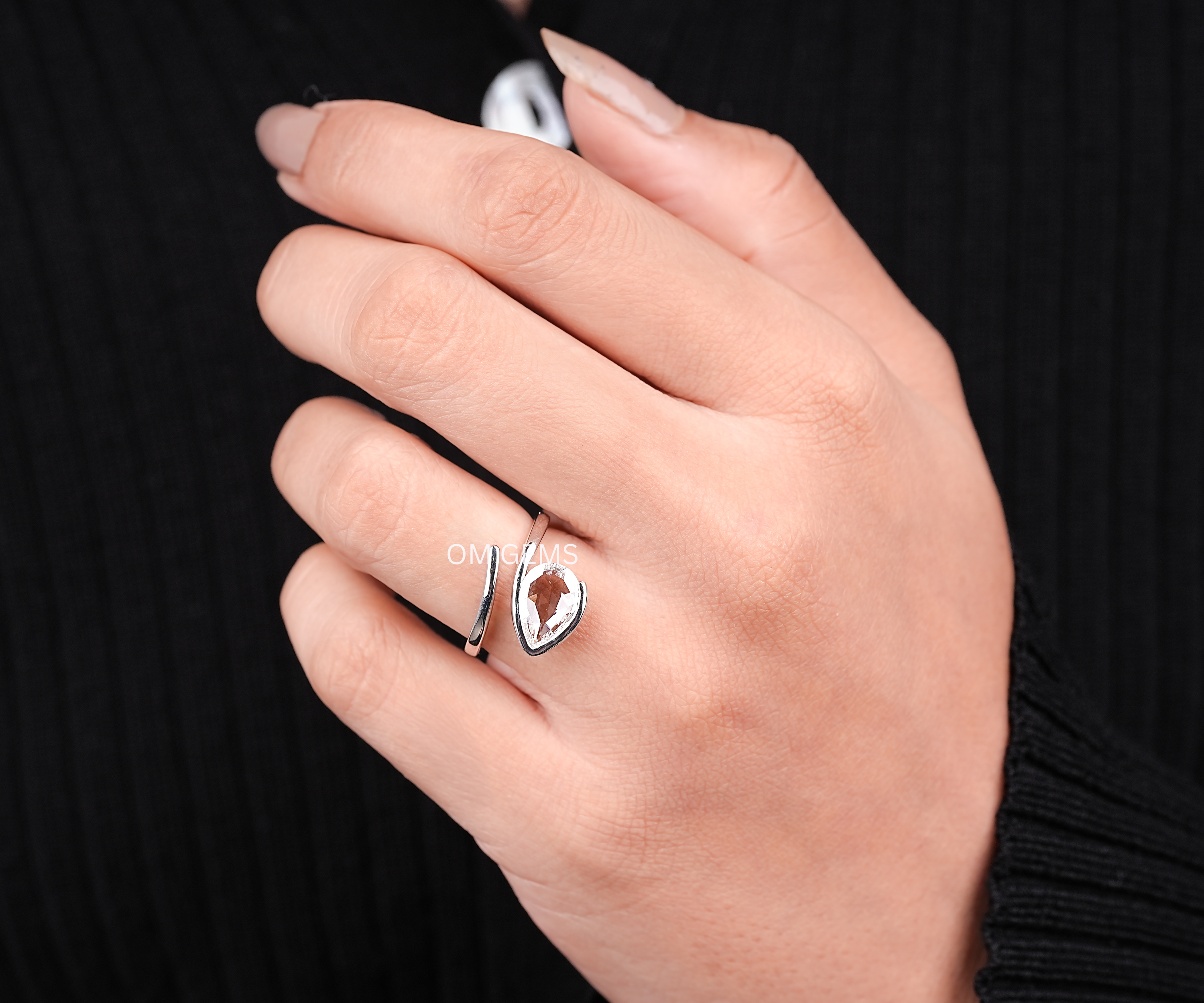 Rose Cut Pear Shaped Lab Grown Diamond Ring