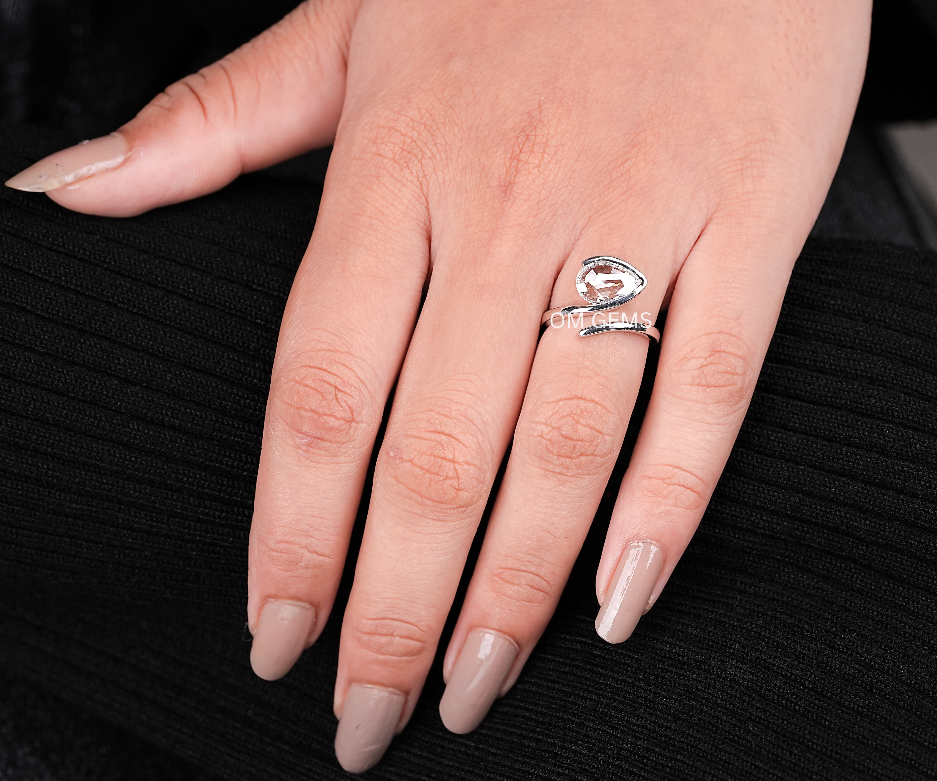 Rose Cut Pear Shaped Lab Grown Diamond Ring