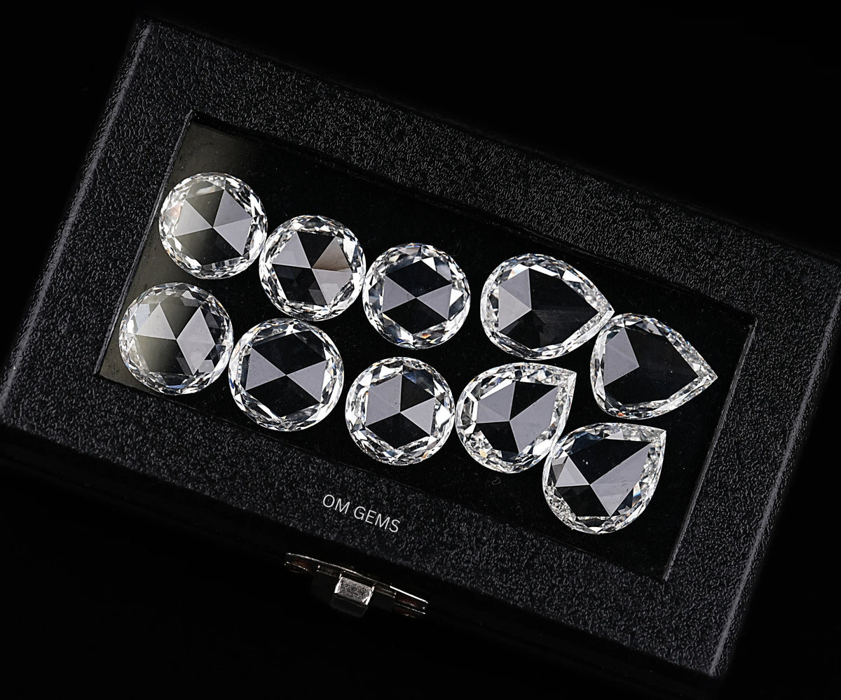 135 Carat Round and Pear Rose Cut Lab Grown Diamond Set for Necklace Making
