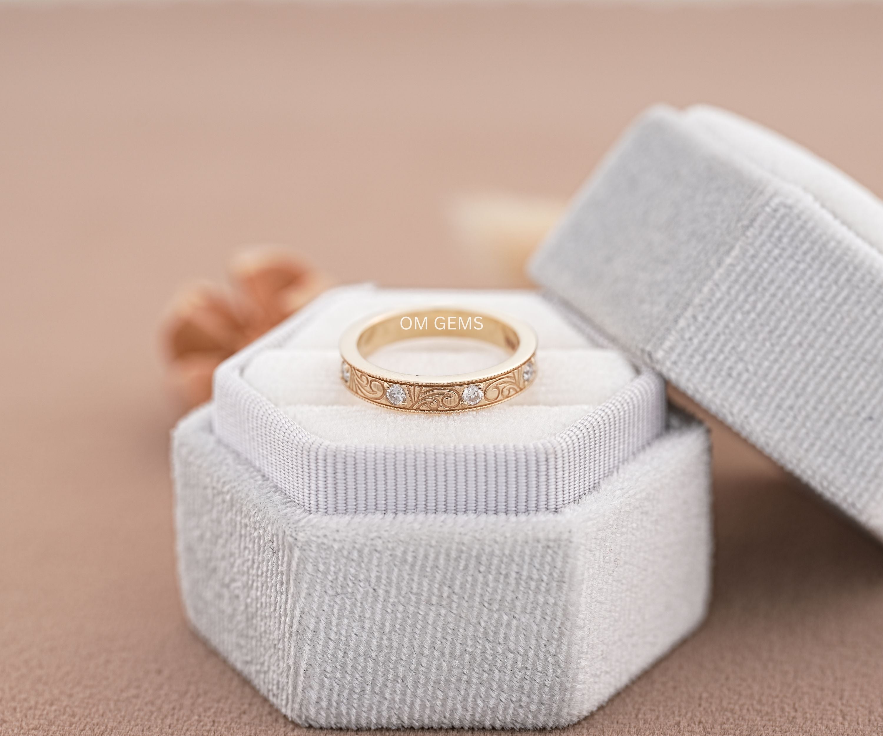 Filigree Round Lab Diamond Wedding Band