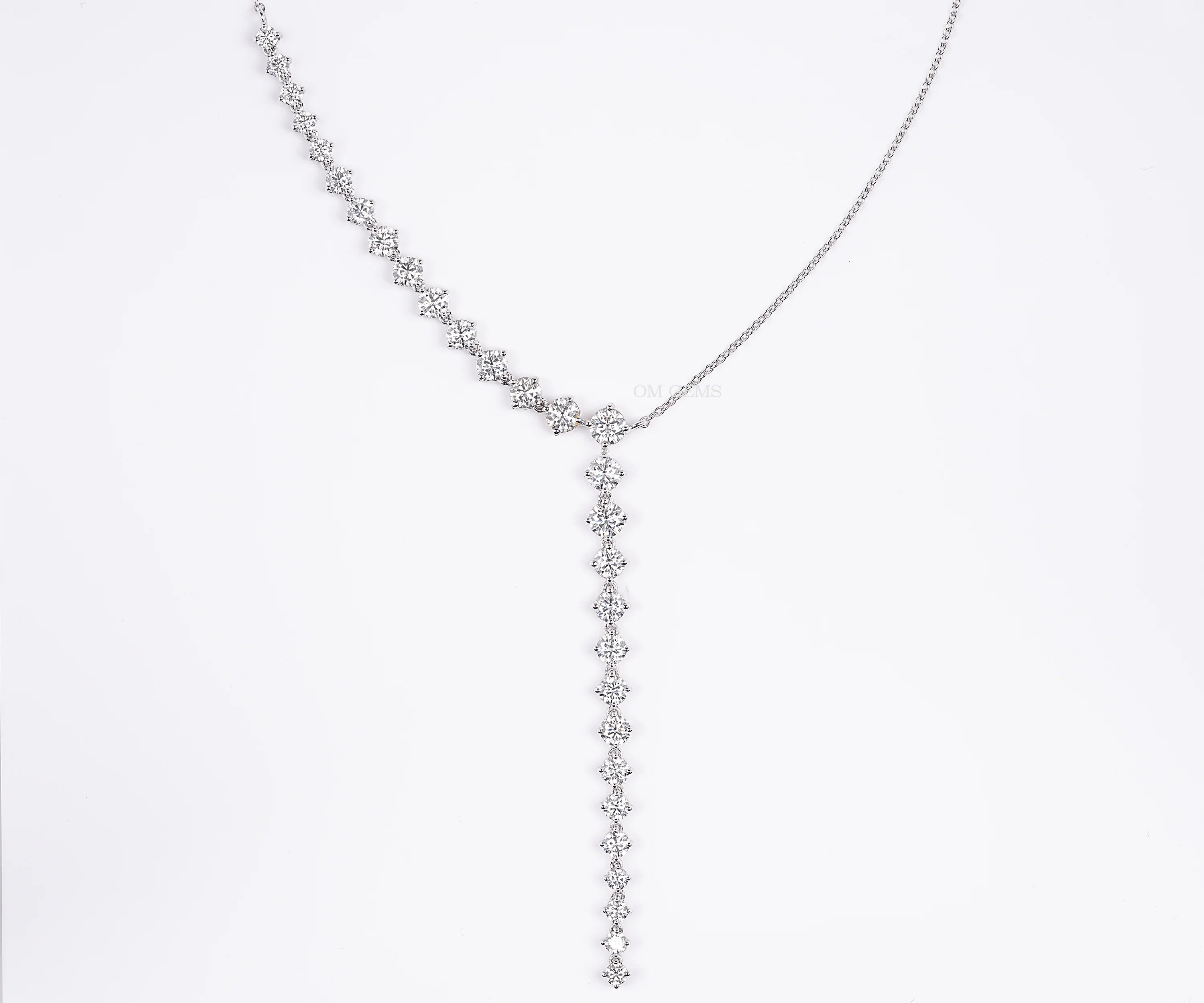 Round Diamond Y Collar Lariat Necklace