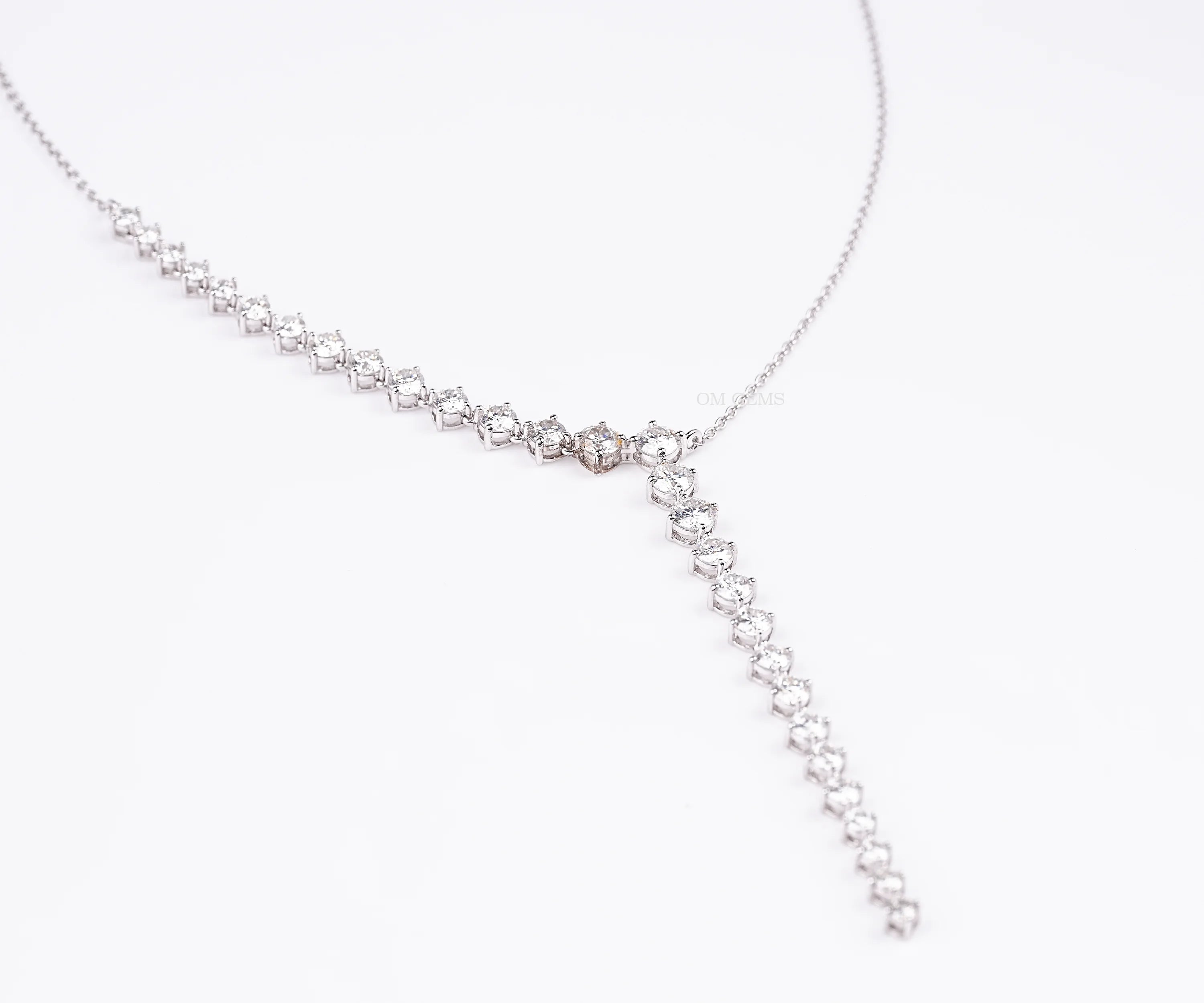 Round Diamond Y Collar Lariat Necklace