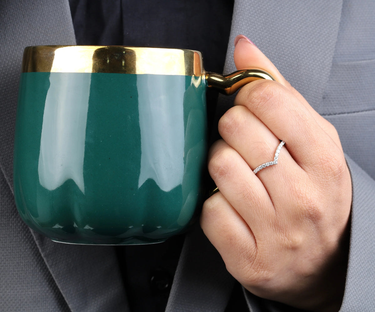 Chevron V-Shape Pavé Round Gemstone Wedding Band