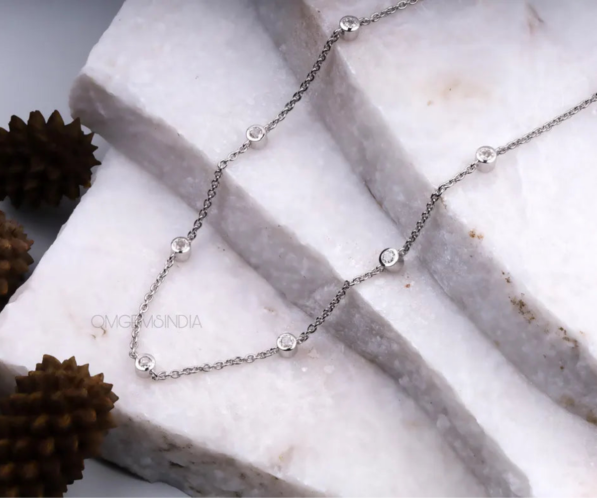 Station Round Shape Lab Diamonds Gift for Her Necklace