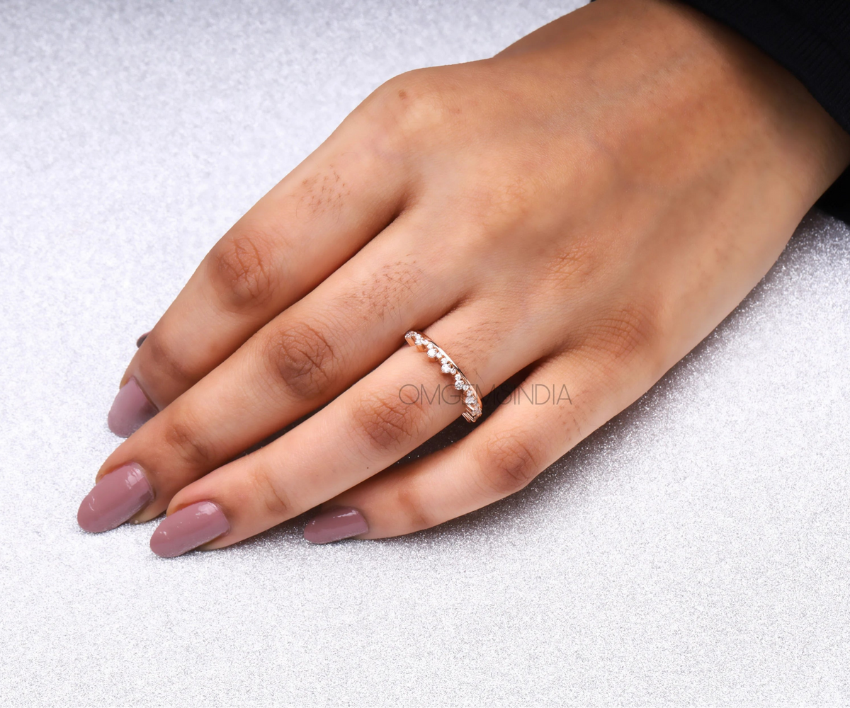 Crown Style Half Eternity Round Shape Lab Diamond Wedding Band