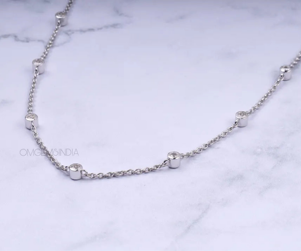 Station Round Shape Lab Diamonds Gift for Her Necklace