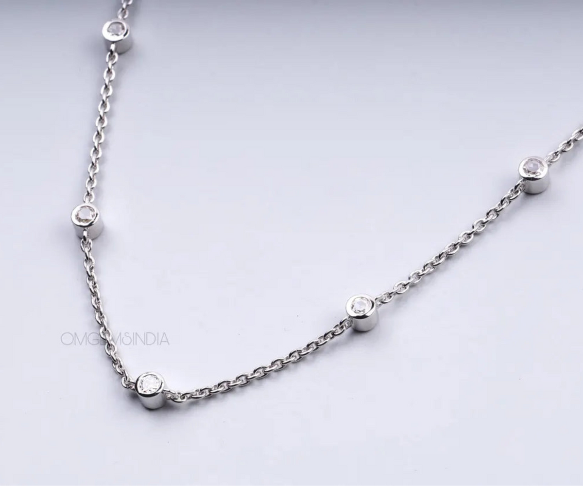 Station Round Shape Lab Diamonds Gift for Her Necklace