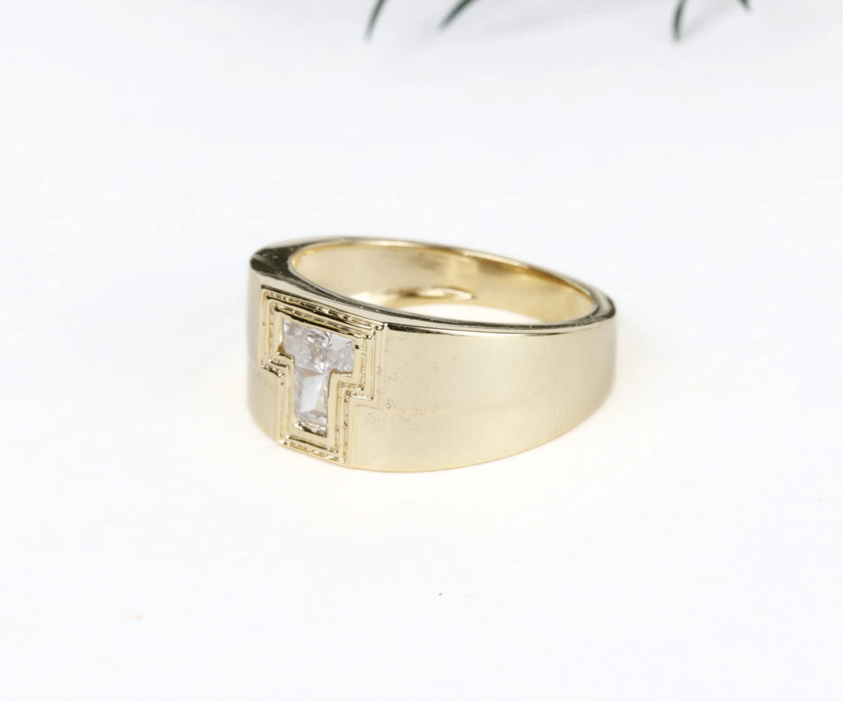 Chunky Signet T-Shaped Lab Grown Diamond Anniversary Ring