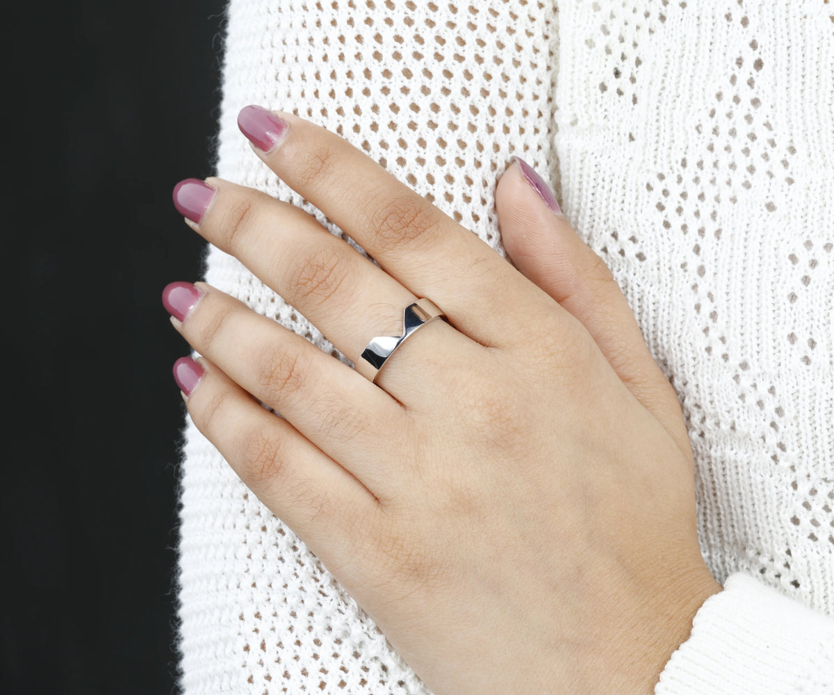 Chevron Cigar Style Wide Arch Wedding Band