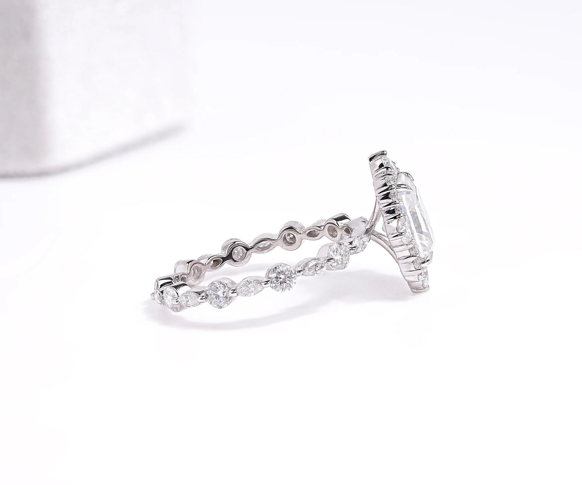 Halo Radiant Shape Side Alternate Set Accent Lab Diamond Engagement Ring