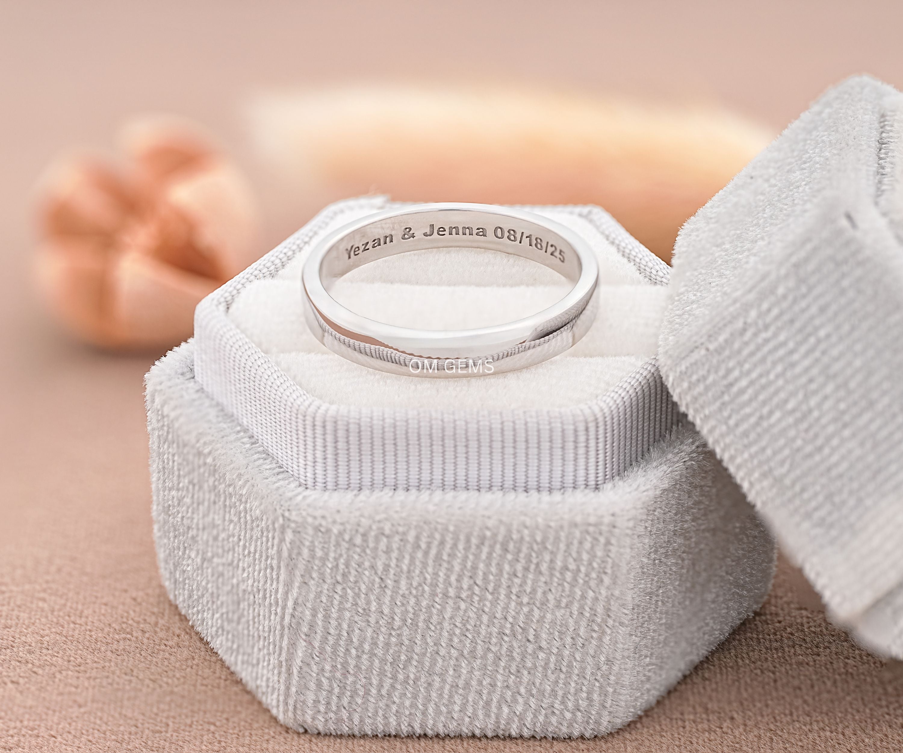 White Gold Wedding Band With Engraving