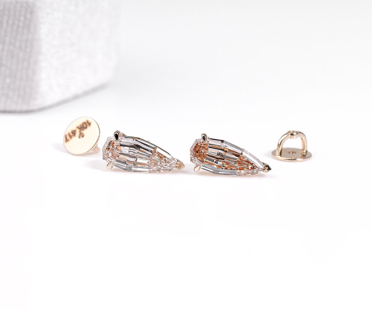 Solitaire Stud Fancy Champagne Pear Shape Lab Diamond Earrings