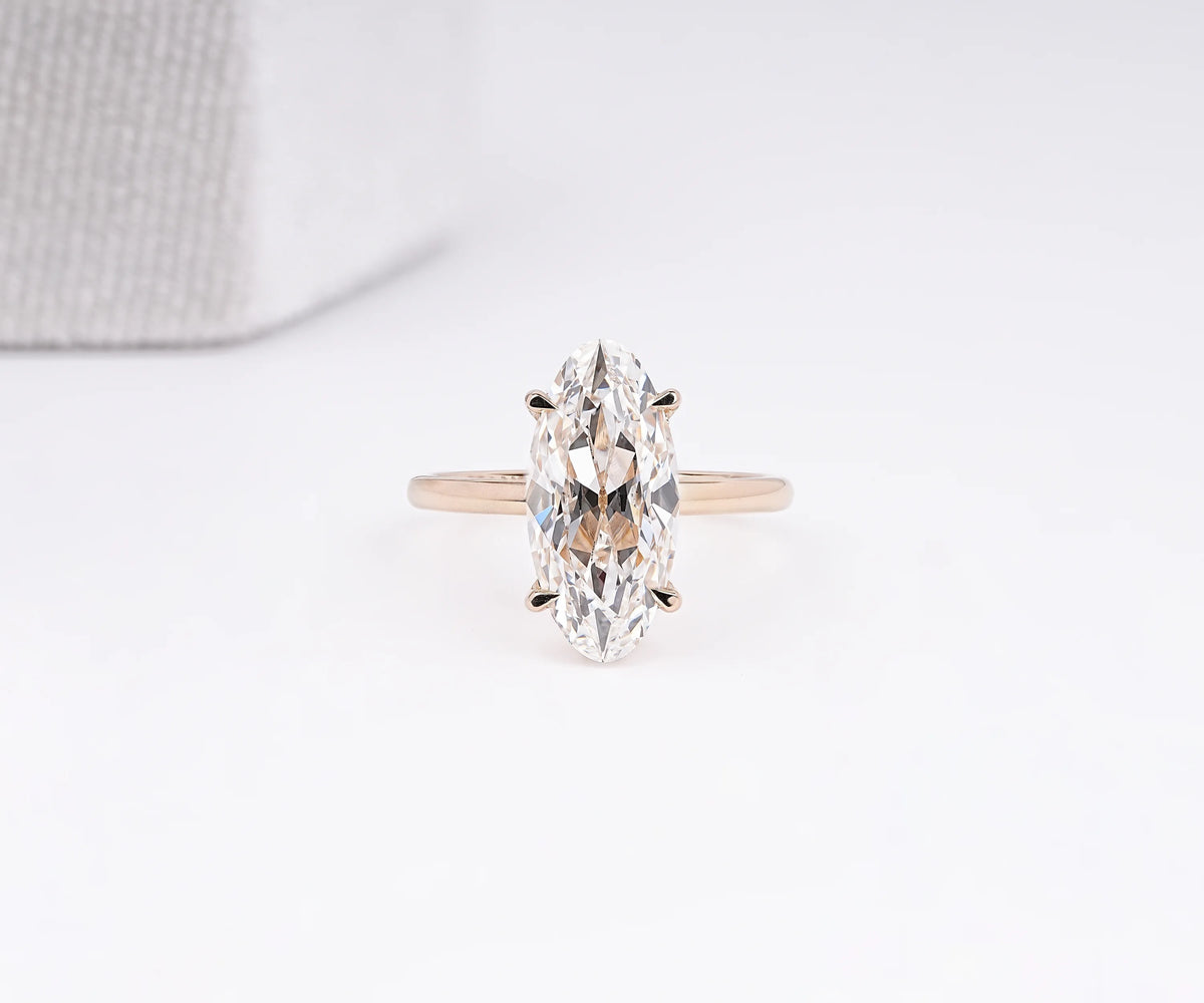 Solitaire Hidden Halo Moval Shape Old Mine Lab Diamond Engagement Ring
