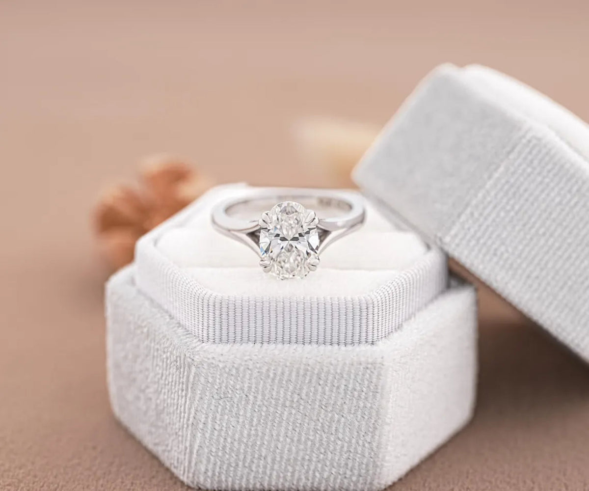 Solitaire Split Shank Oval Shape Lab Grown Diamond Engagement Ring
