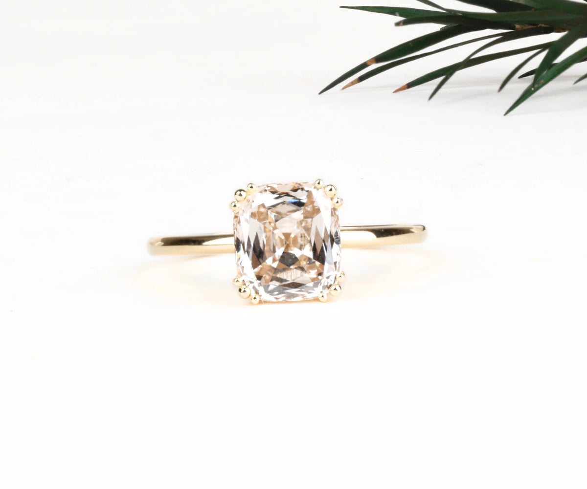 Solitaire Three Prong Fancy Champagne Cushion Shape Lab Diamond Engagement Ring