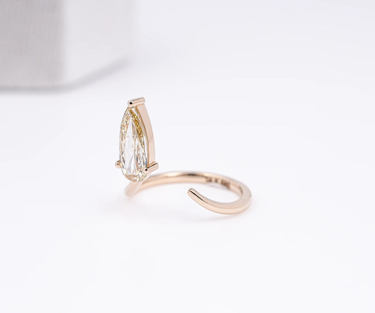 Solitaire Spiral Open Cuff Fancy Yellow Pear Rose Cut Lab Diamond Engagement Ring