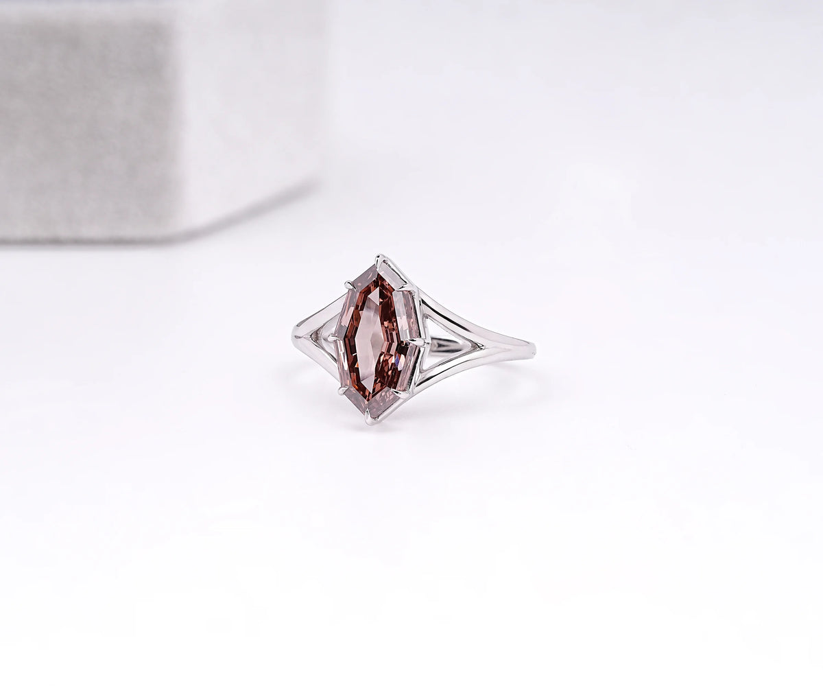 Solitaire Split Shank Fancy Champagne Marquise Shape Lab Diamond Engagement Ring