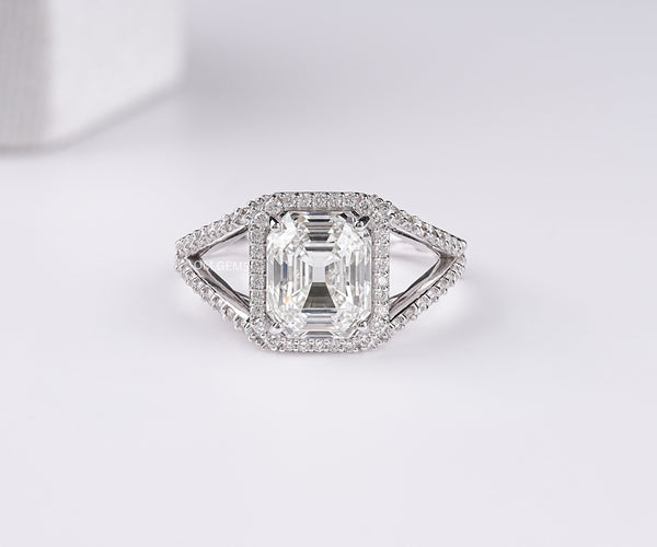 Square Emerald Cut Lab Grown Diamond Split Halo Ring